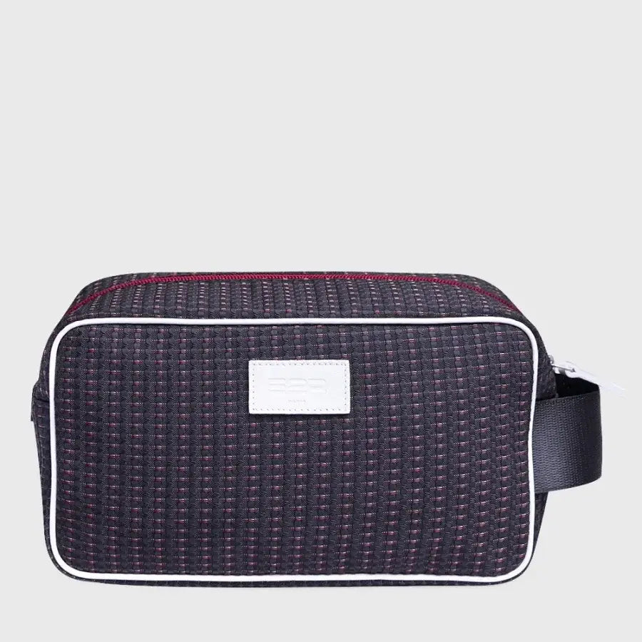 Bobby No 3 Upcycled Car Upholstery Wash Bag in Black and Red