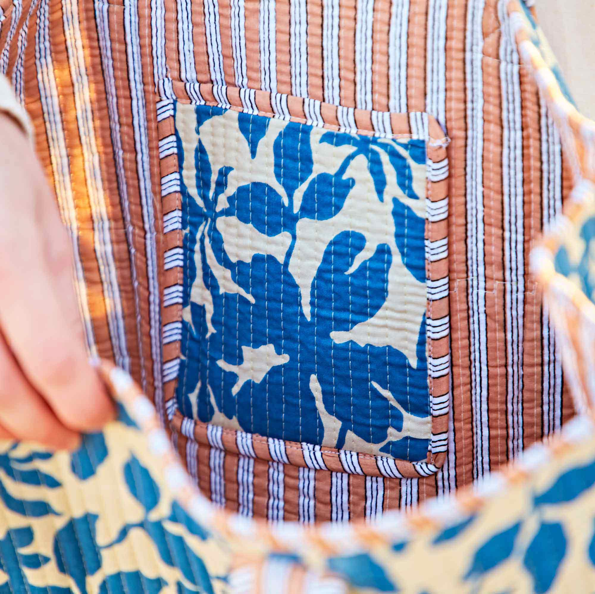 Blue Leaf Print Quilted Cotton Tote Bag