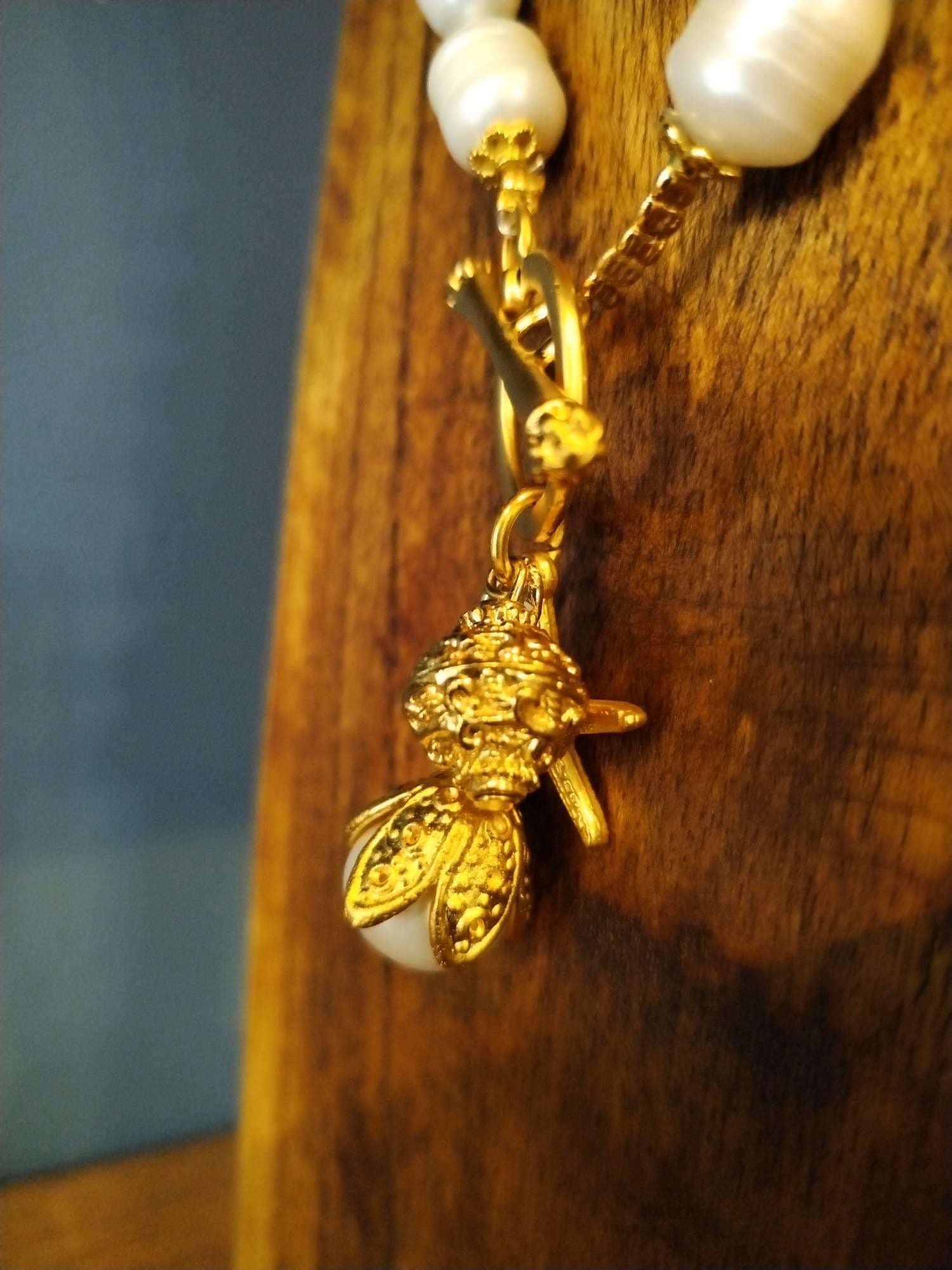 Freshwater Pearl Necklace with Gold Sea Charms 40cm