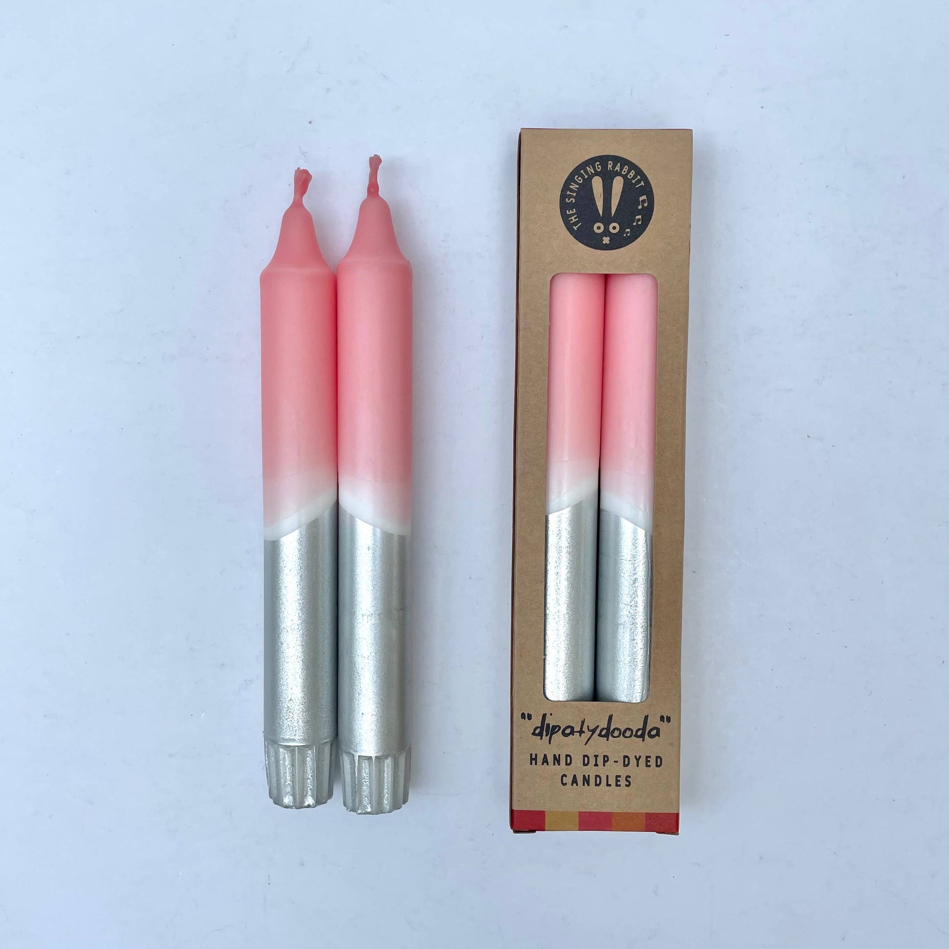 Sherbert Pink & Silver Dip Dyed Dinner Candles