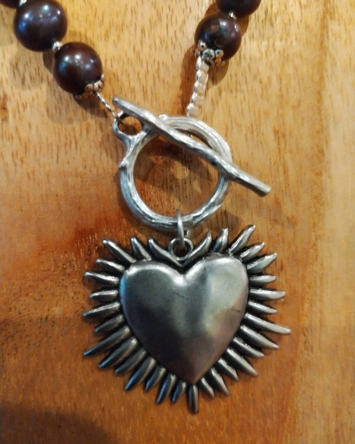 Dark Grey Small Pearls With Silver Heart Charm (Copy)