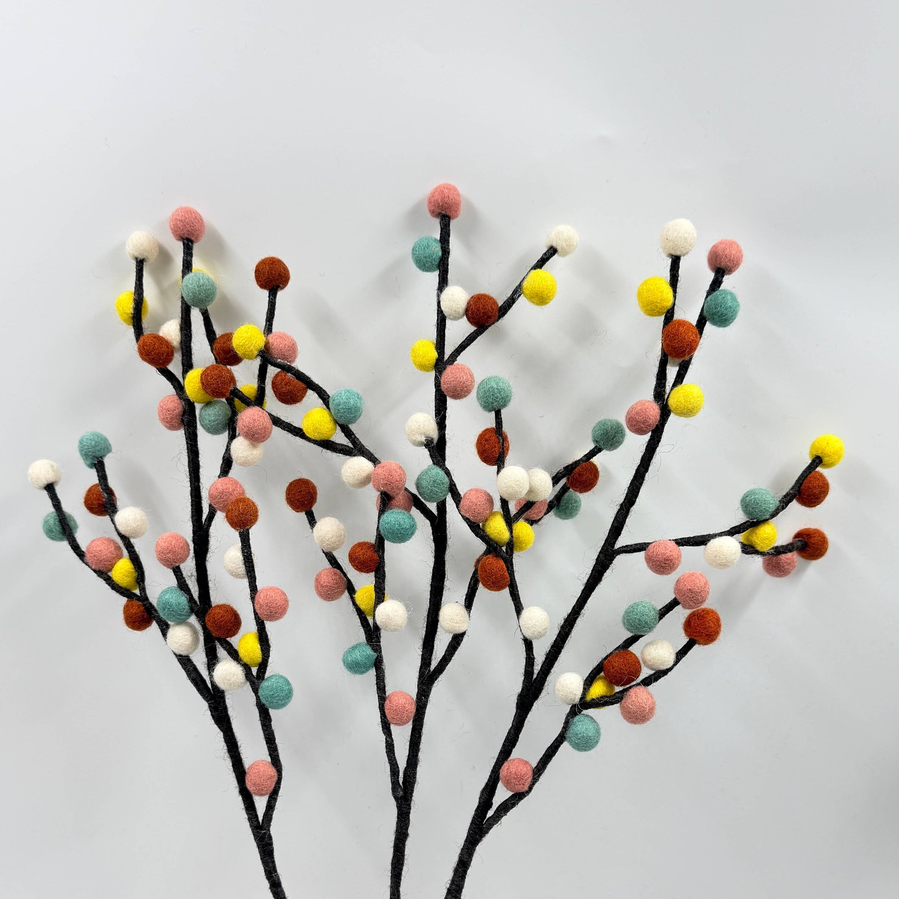 Handmade Felt Pom Pom Flower Branch – Multicolour Ethical Felt Decoration