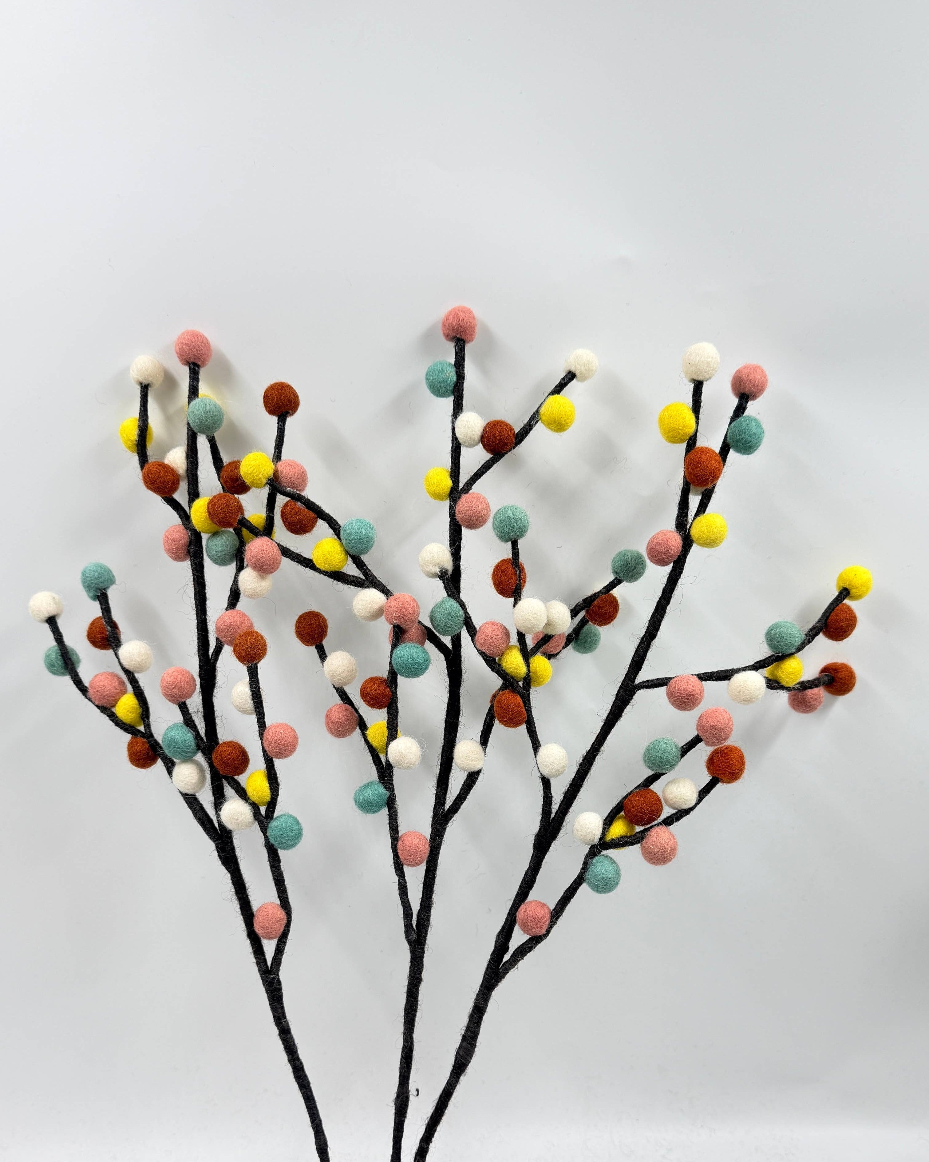 Handmade Felt Pom Pom Flower Branch – Multicolour Ethical Felt Decoration