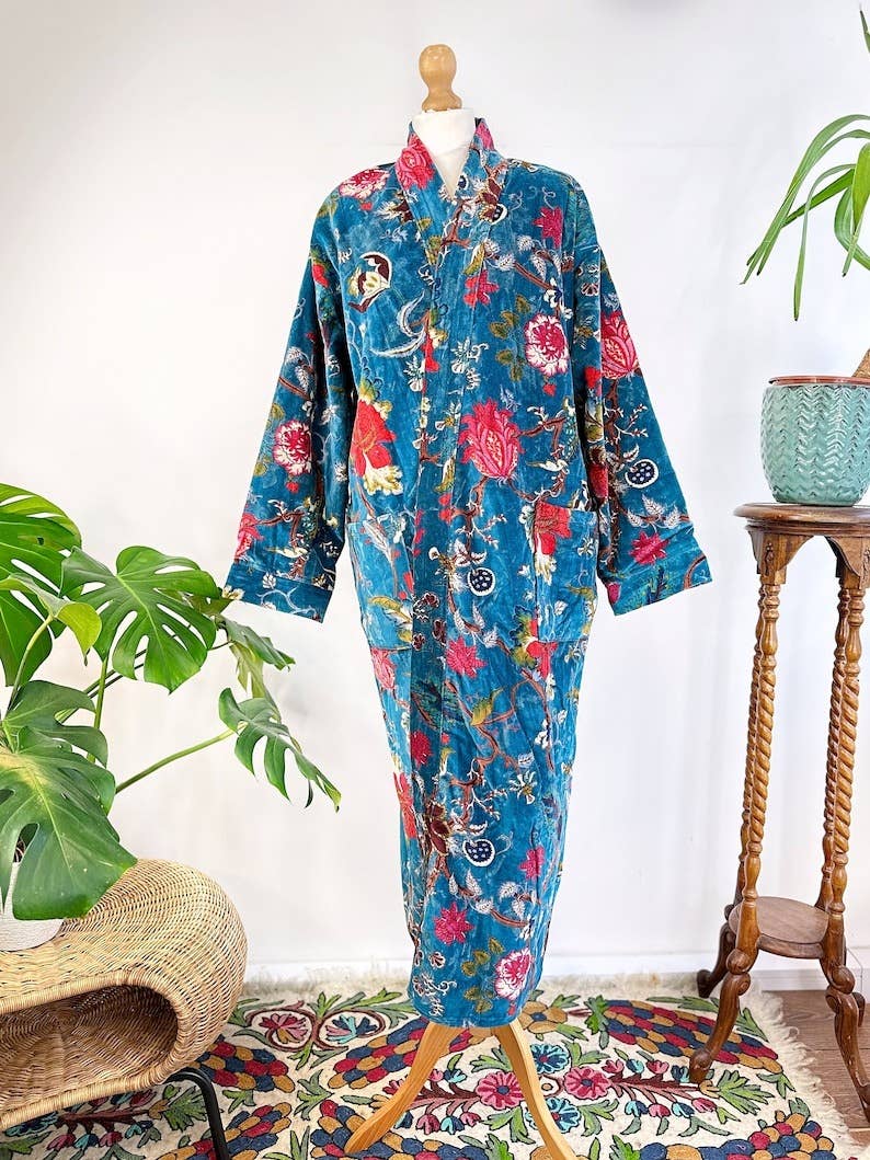 Luxury Velvet Robe - Rich Teal Passion Lover Exotic Garden Romance