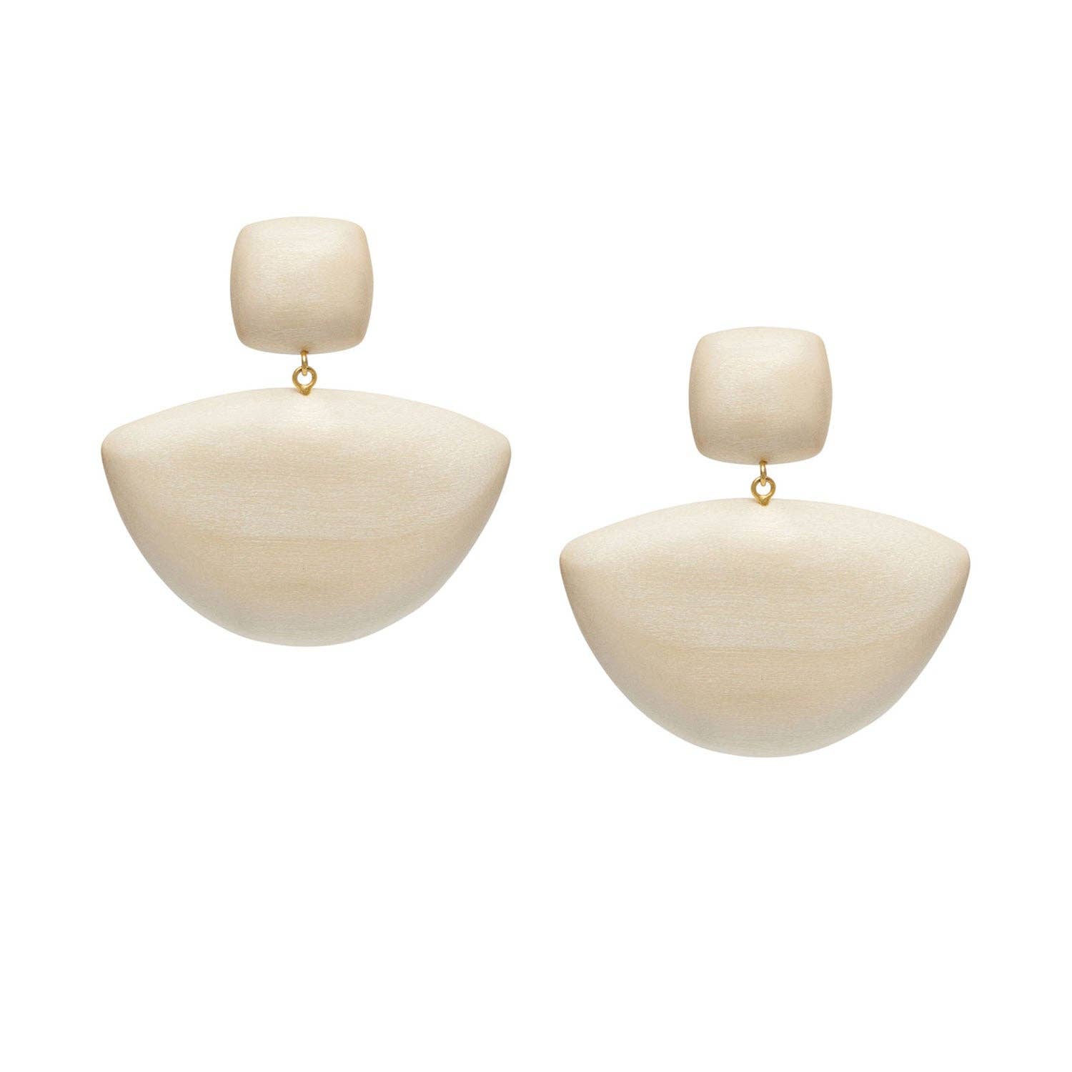 Mahika White Wood and Gold Statement Drop Earrings