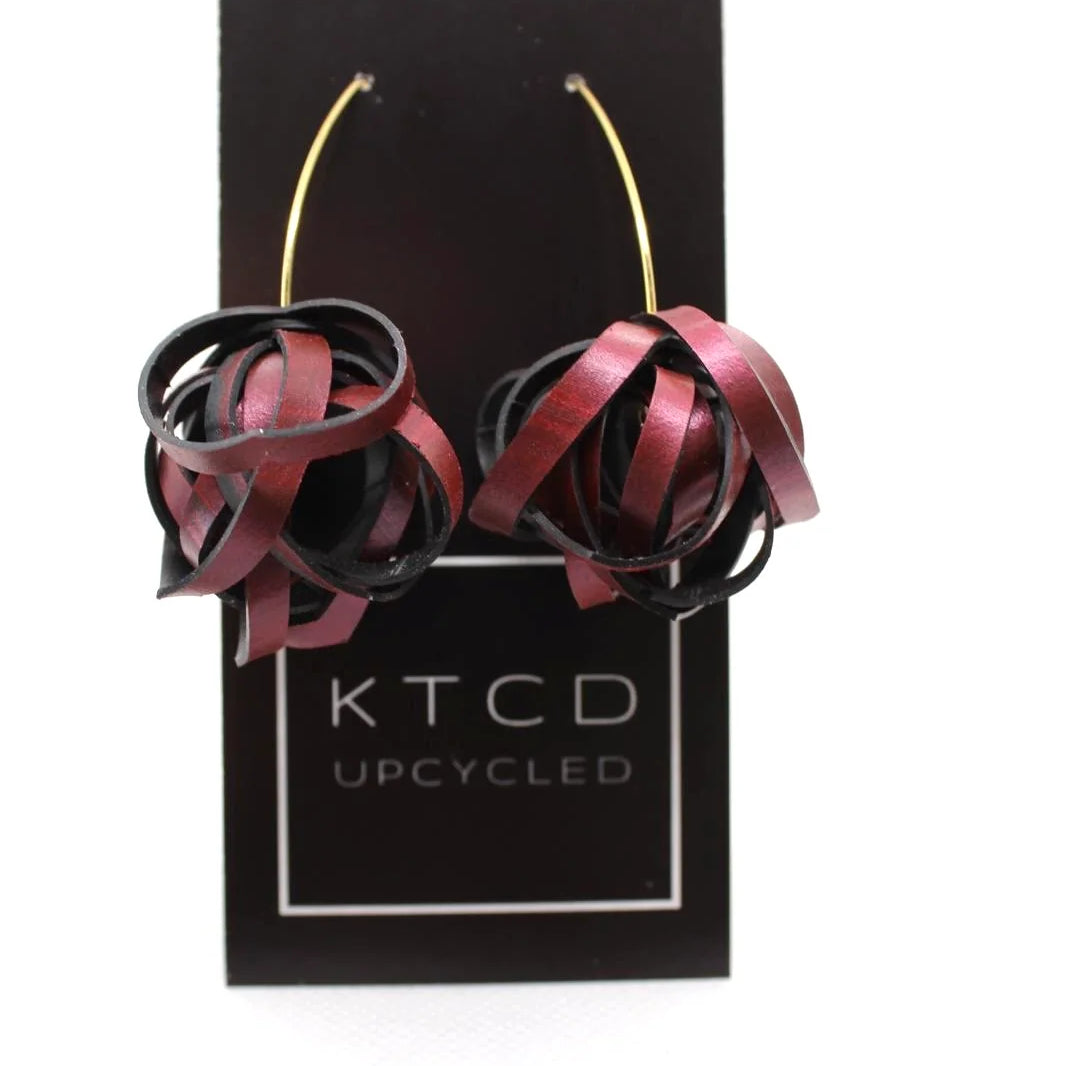 Red Pom-Pom Earrings – Upcycled Bicycle Inner Tube
