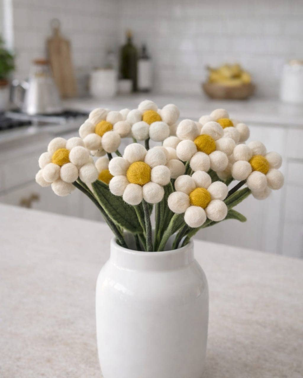 White Felt Flower Stem – Handcrafted Felt Flower Decoration