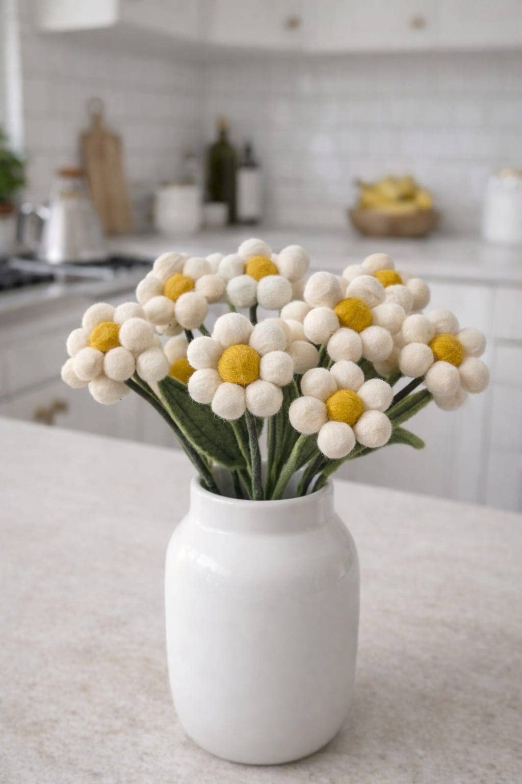 White Felt Flower Stem – Handcrafted Felt Flower Decoration