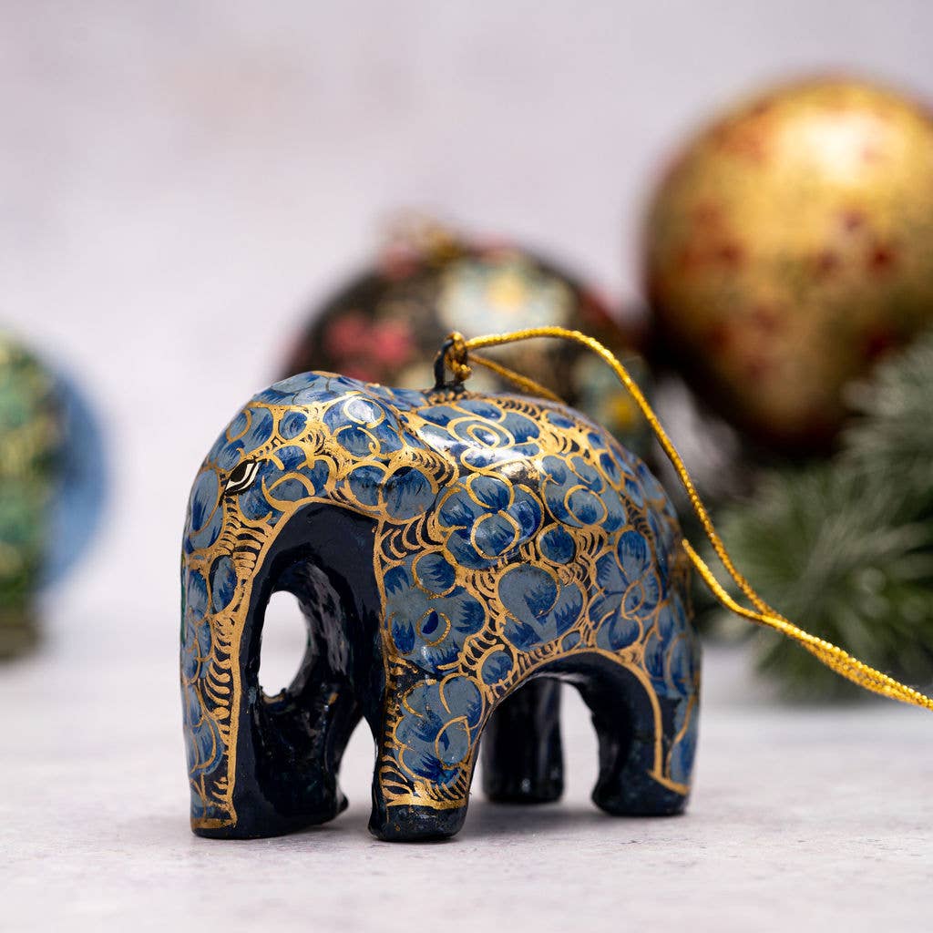 Blue, Black and Gold Indian Elephant Christmas Decoration