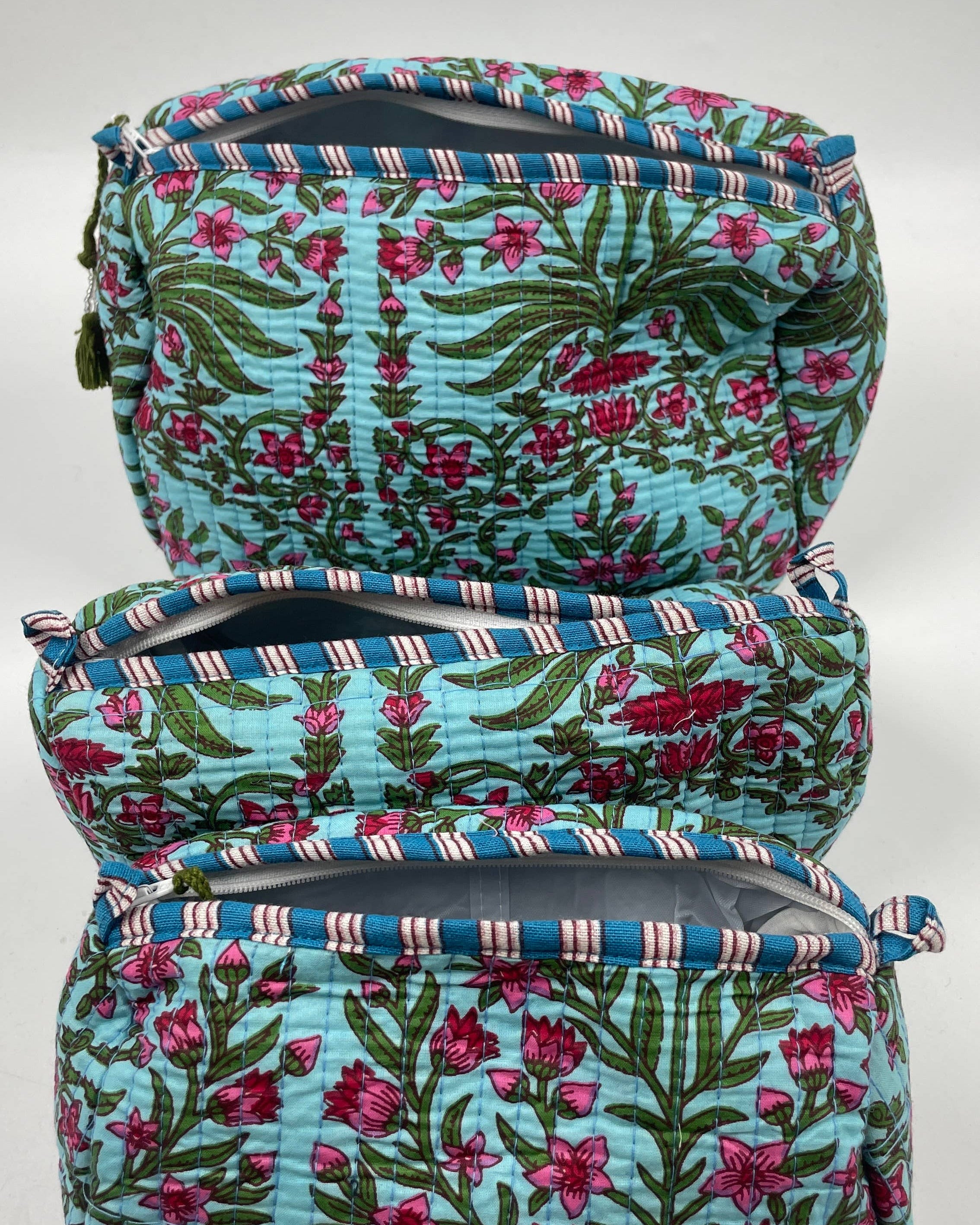 Aqua Blue cotton  set of 3 wash bags