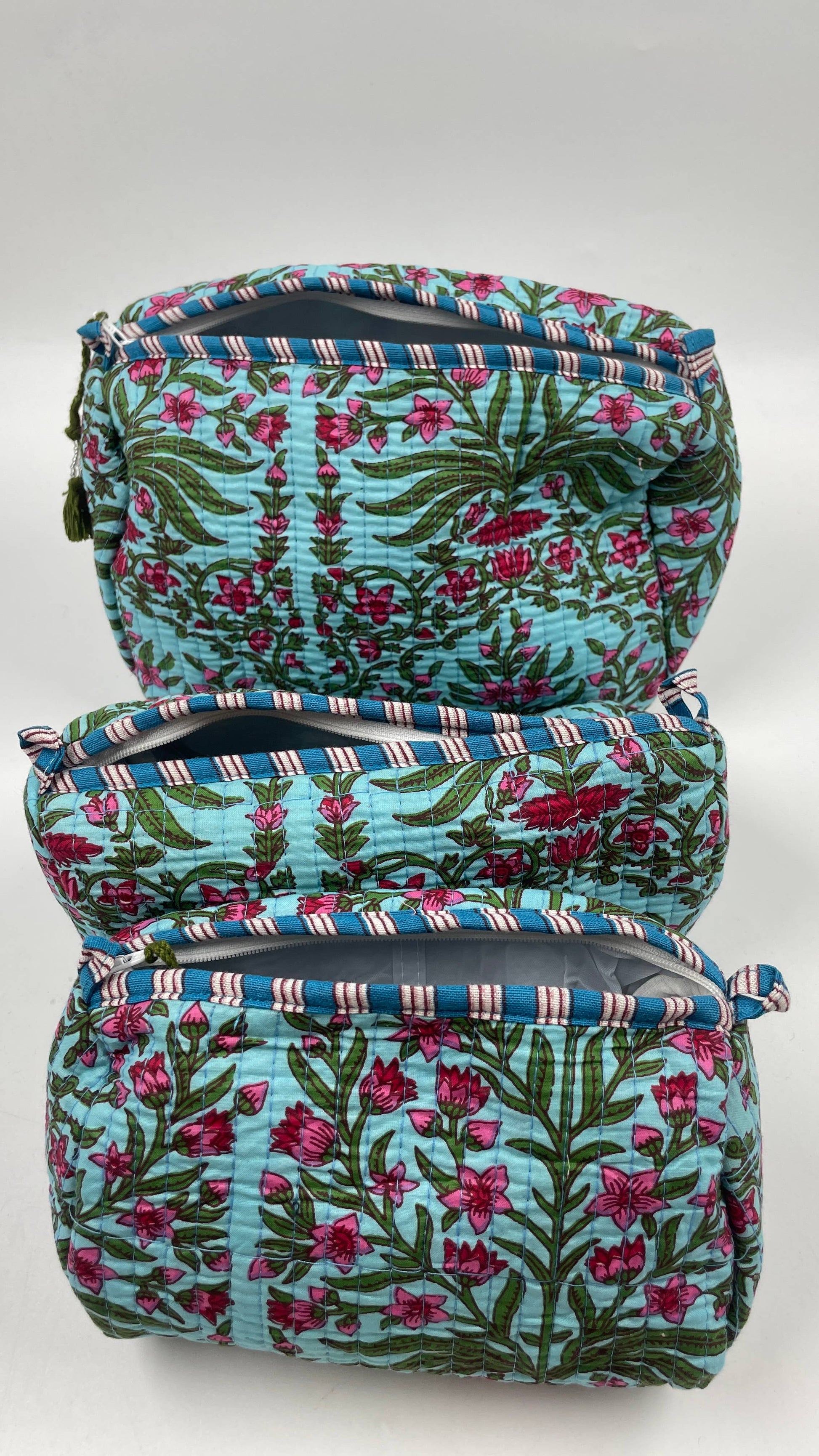 Aqua Blue cotton  set of 3 wash bags