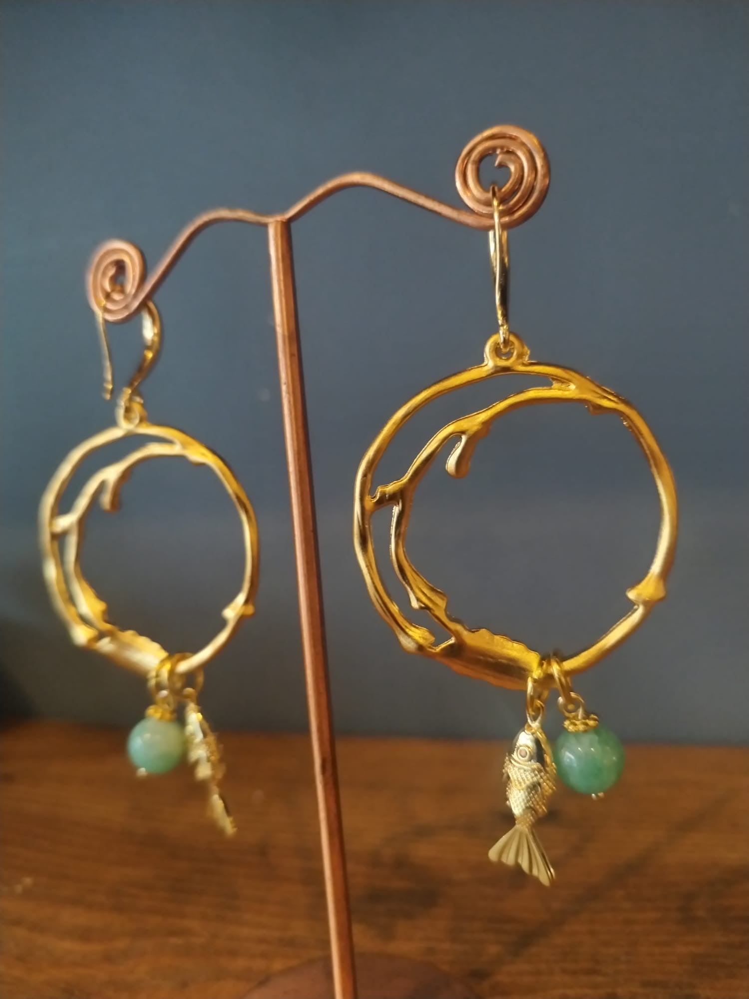 Signature Irregular Gold Hoops – With Africa Opal Beads