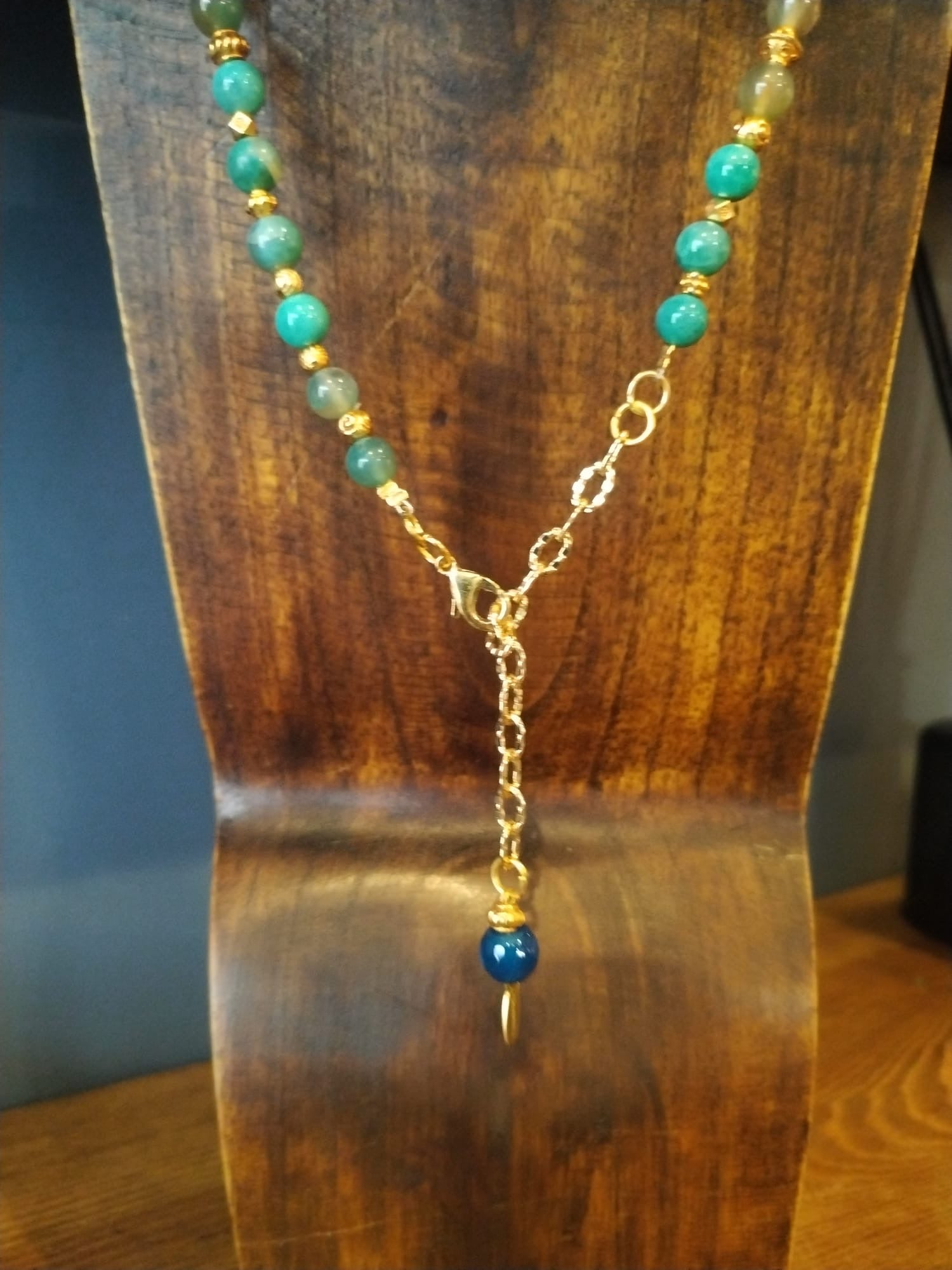 Long Lapis And Agate Bead Necklace With Enamel Fish Charm