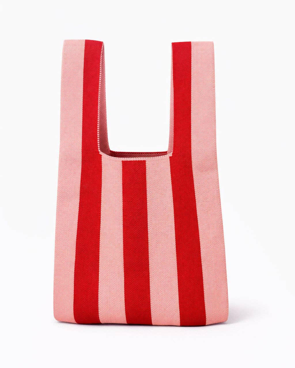 Red and Pink Striped Knitted Tote Bag Medium
