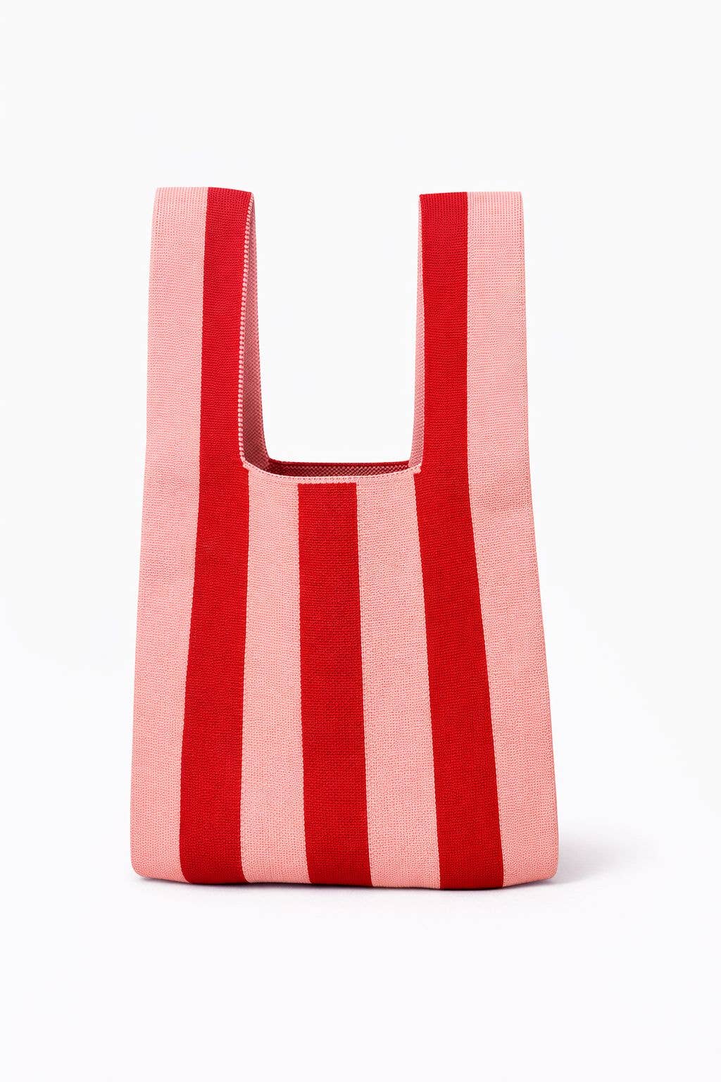 Red and Pink Striped Knitted Tote Bag Medium