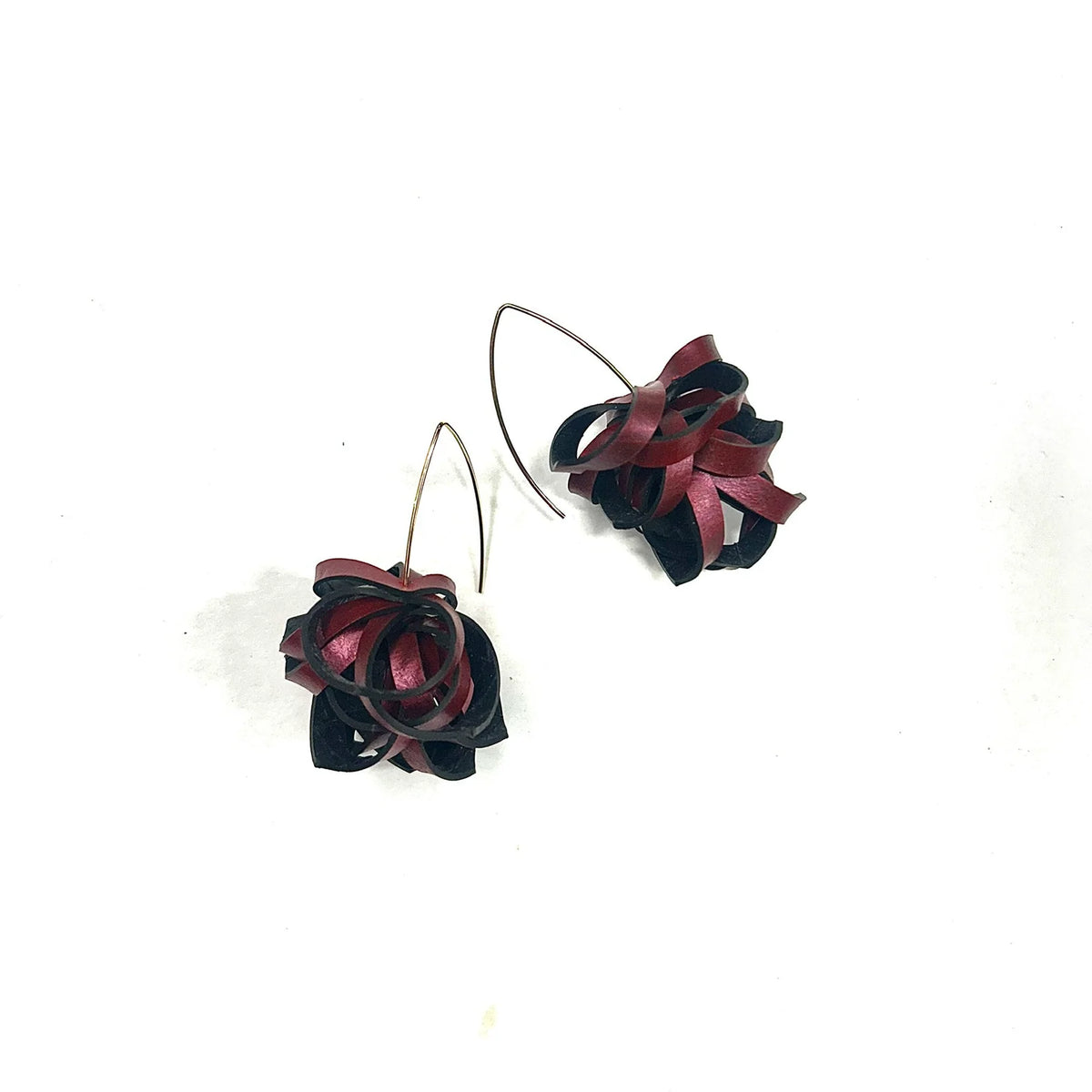 Red Pom-Pom Earrings – Upcycled Bicycle Inner Tube