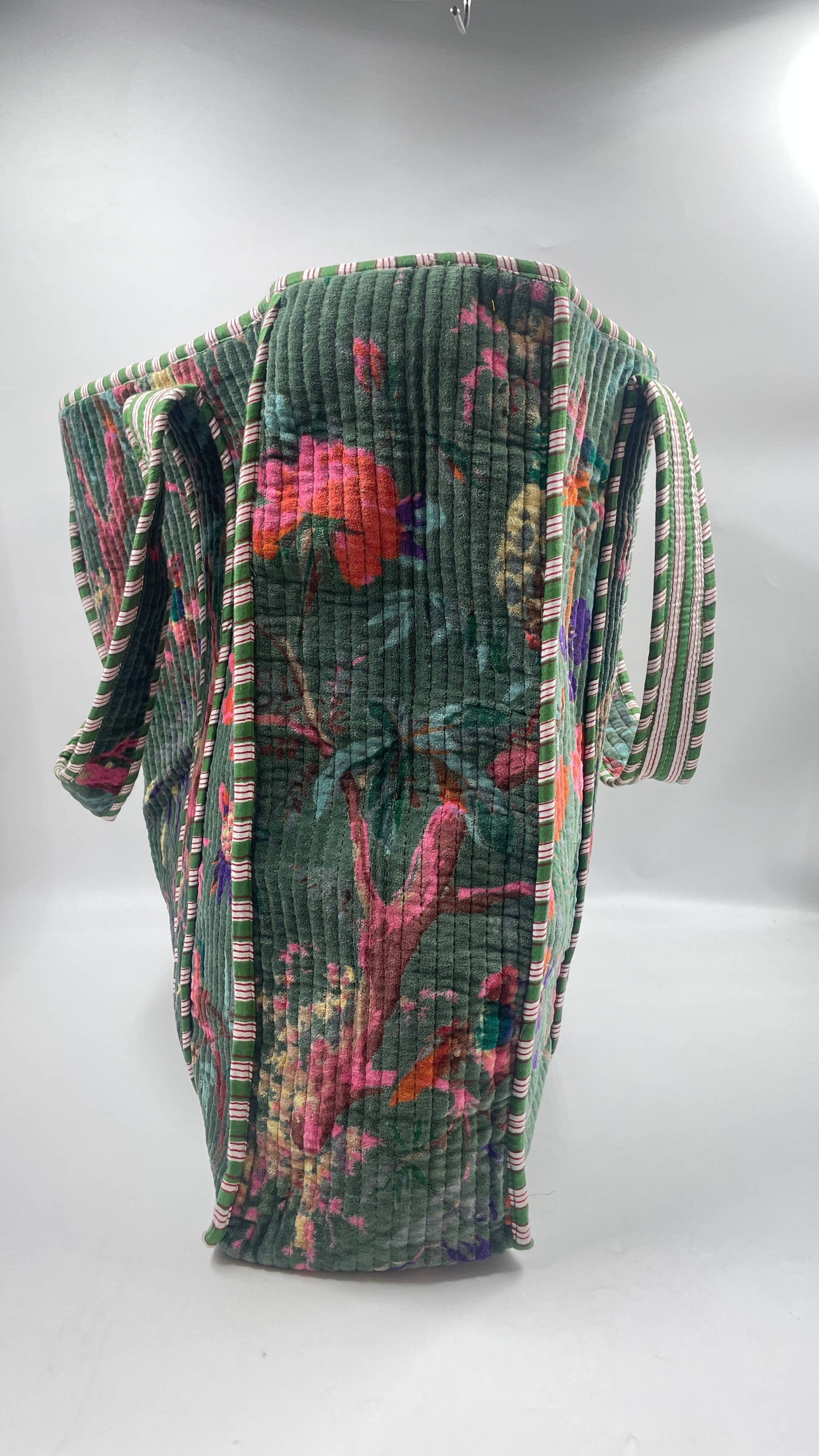 Green Velvet Quilted Tote Bag – Handcrafted Velvet Tote from Jaipur