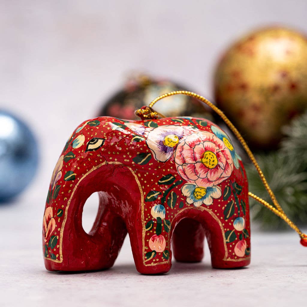 Red Floral Indian Elephant Christmas Decoration