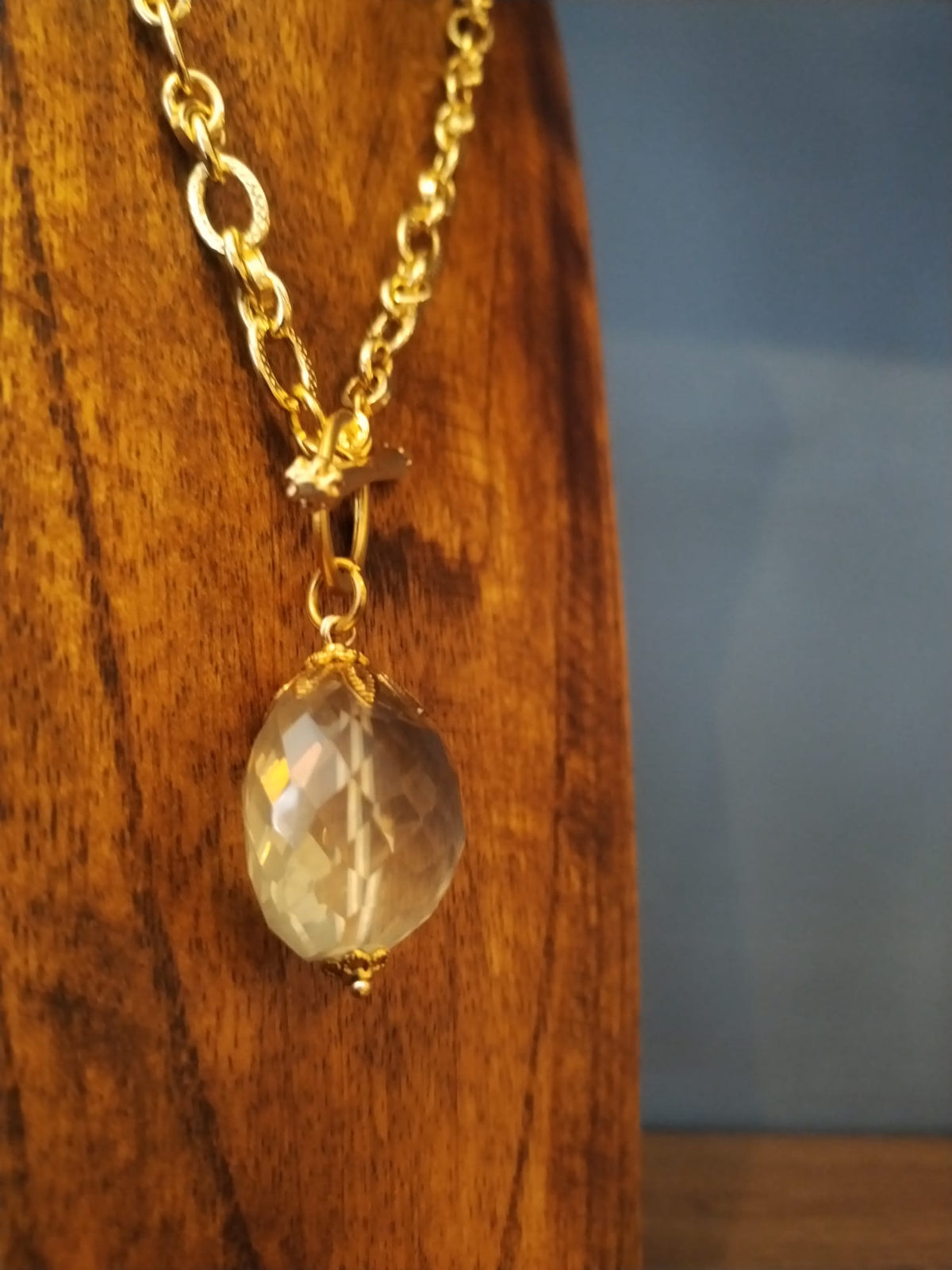 Faceted Citrine on gold chain
