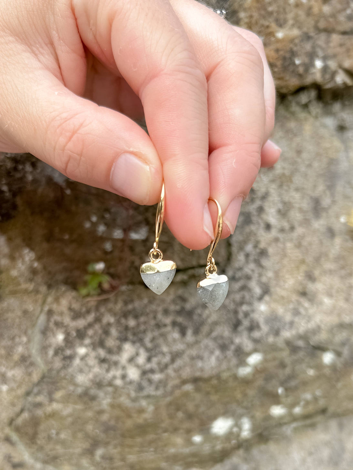 Labradorite Small Heart Gold-Plated Earrings