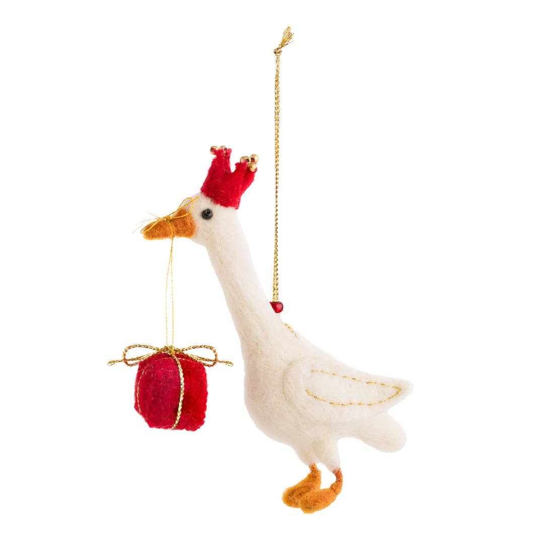 Gretel Goose with a Gift Felt Christmas Decoration