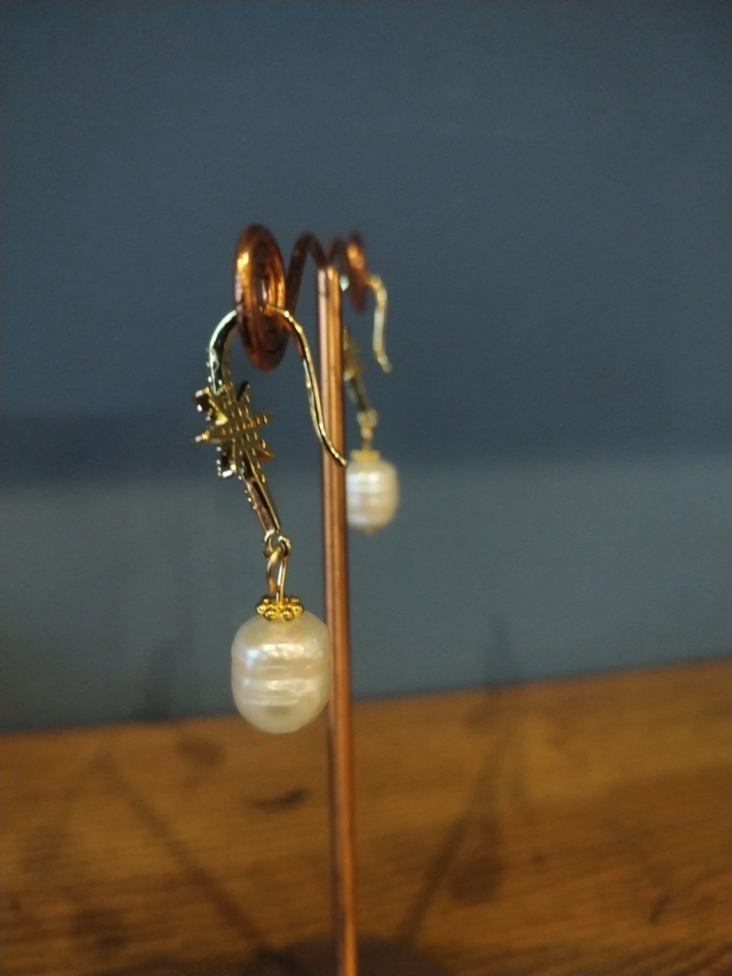 Freshwater Pearl & Gold Star Earrings