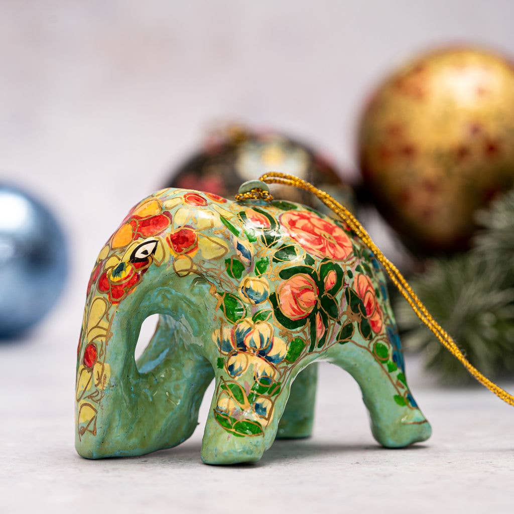Green Floral Indian Elephant Christmas Decoration