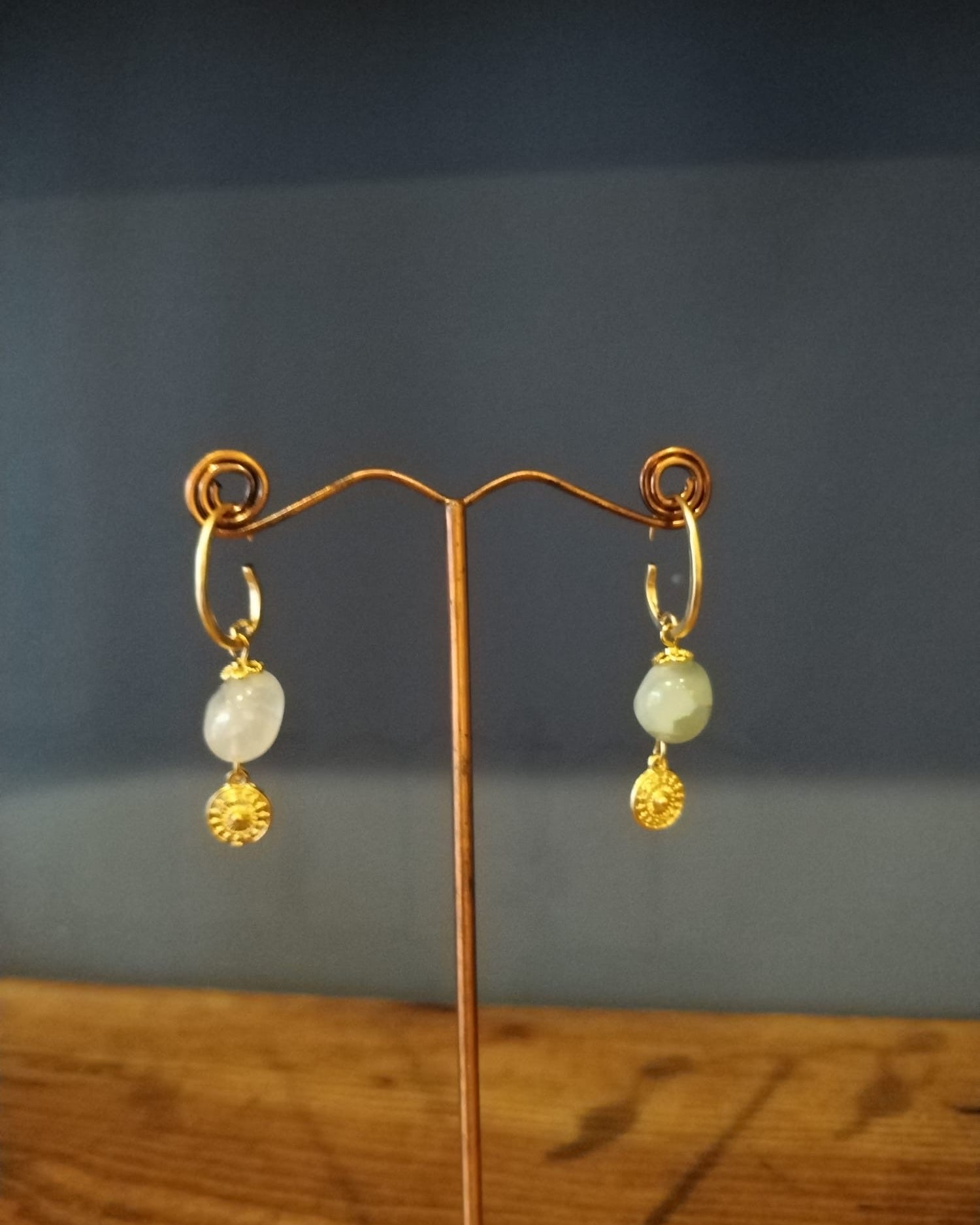 Elegant Green Prehnite and Gold Drop Earrings