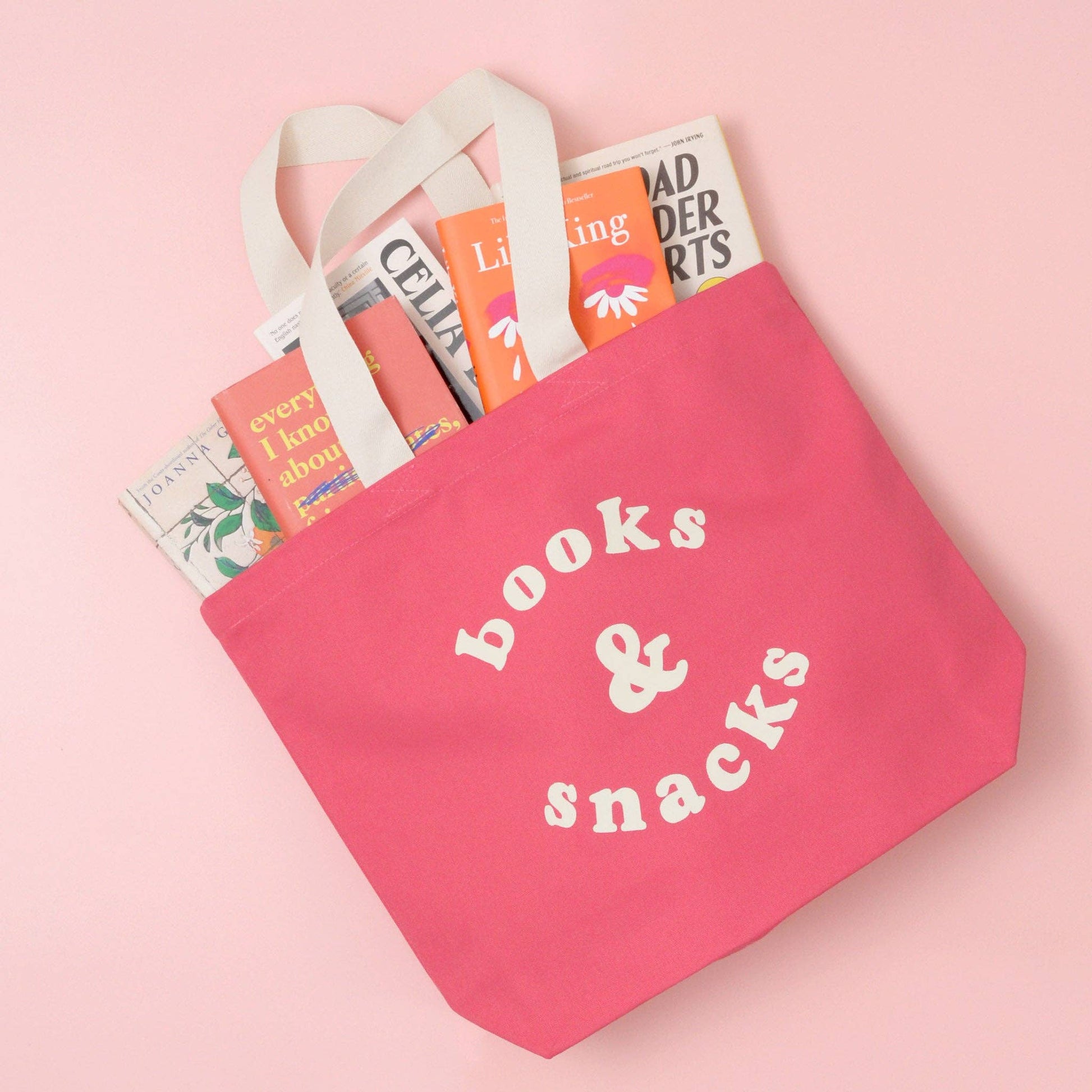 Books & Snacks - Bright Pink Canvas Tote Bag