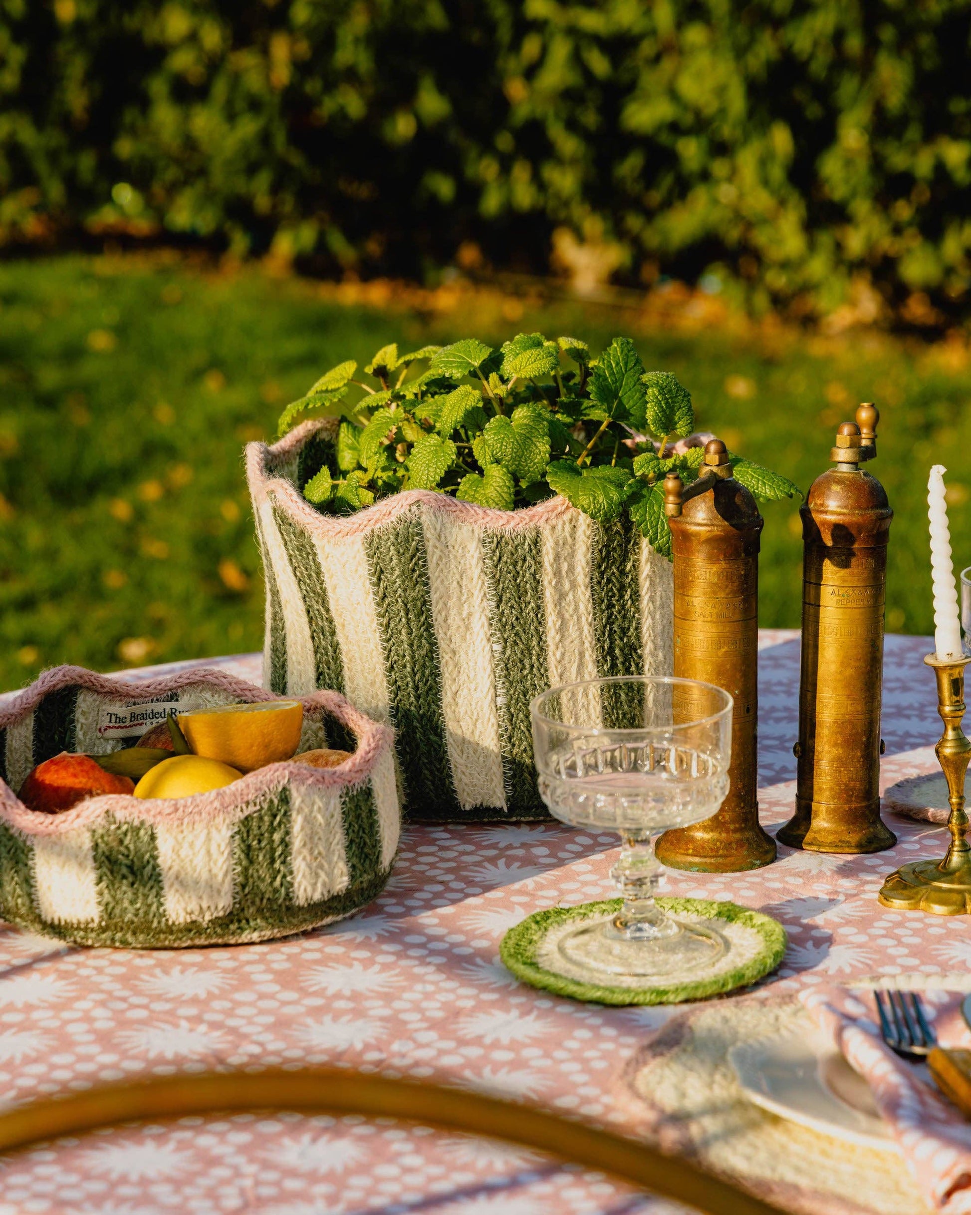 Sunburst Block Print Tablecloth Olive Green Cotton 180 x 280 cm