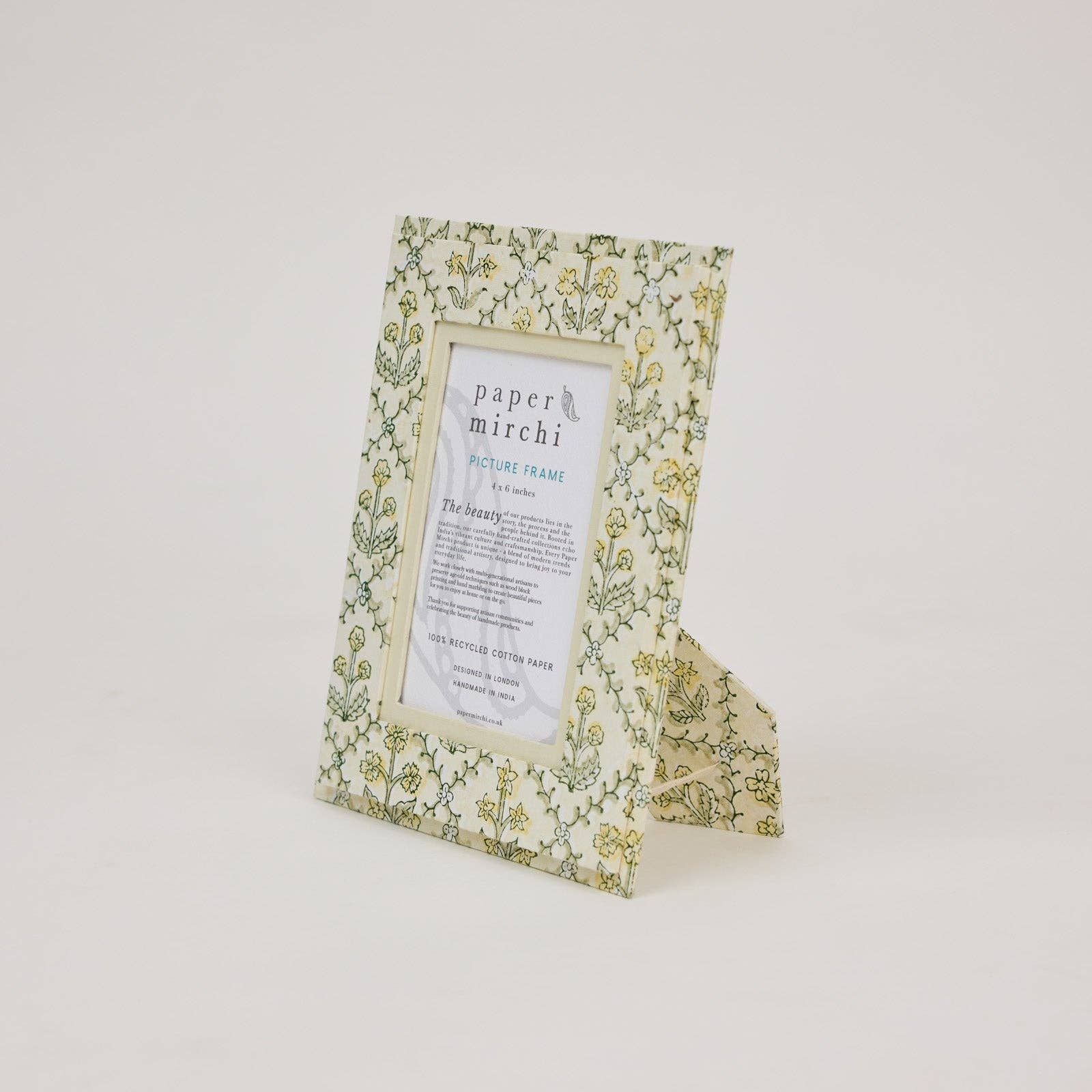 Hand Block Printed Recycled Cotton Picture Frame (4x6) - Cream Floral Lattice