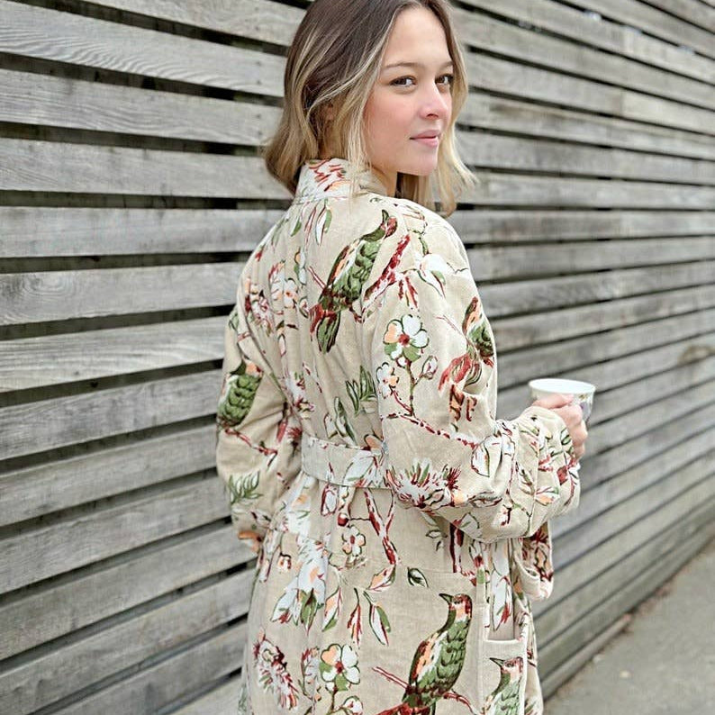 Luxury Velvet  Robe - Elegant Powder Beige Rust Olive