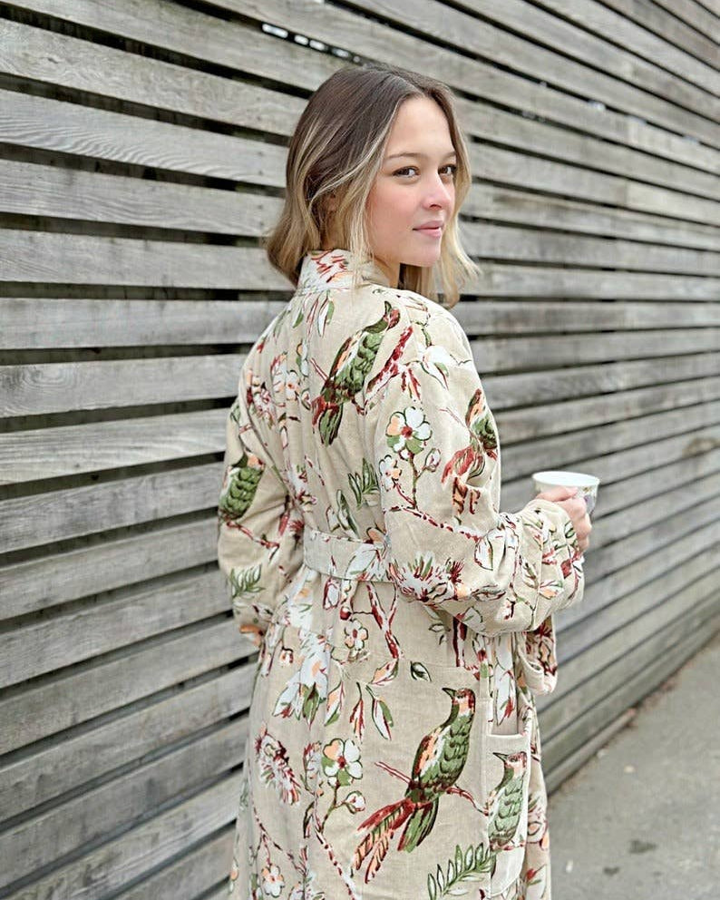 Luxury Velvet  Robe - Elegant Powder Beige Rust Olive