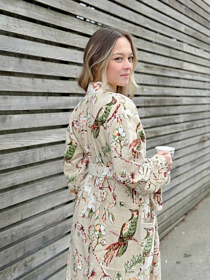 Luxury Velvet  Robe - Elegant Powder Beige Rust Olive