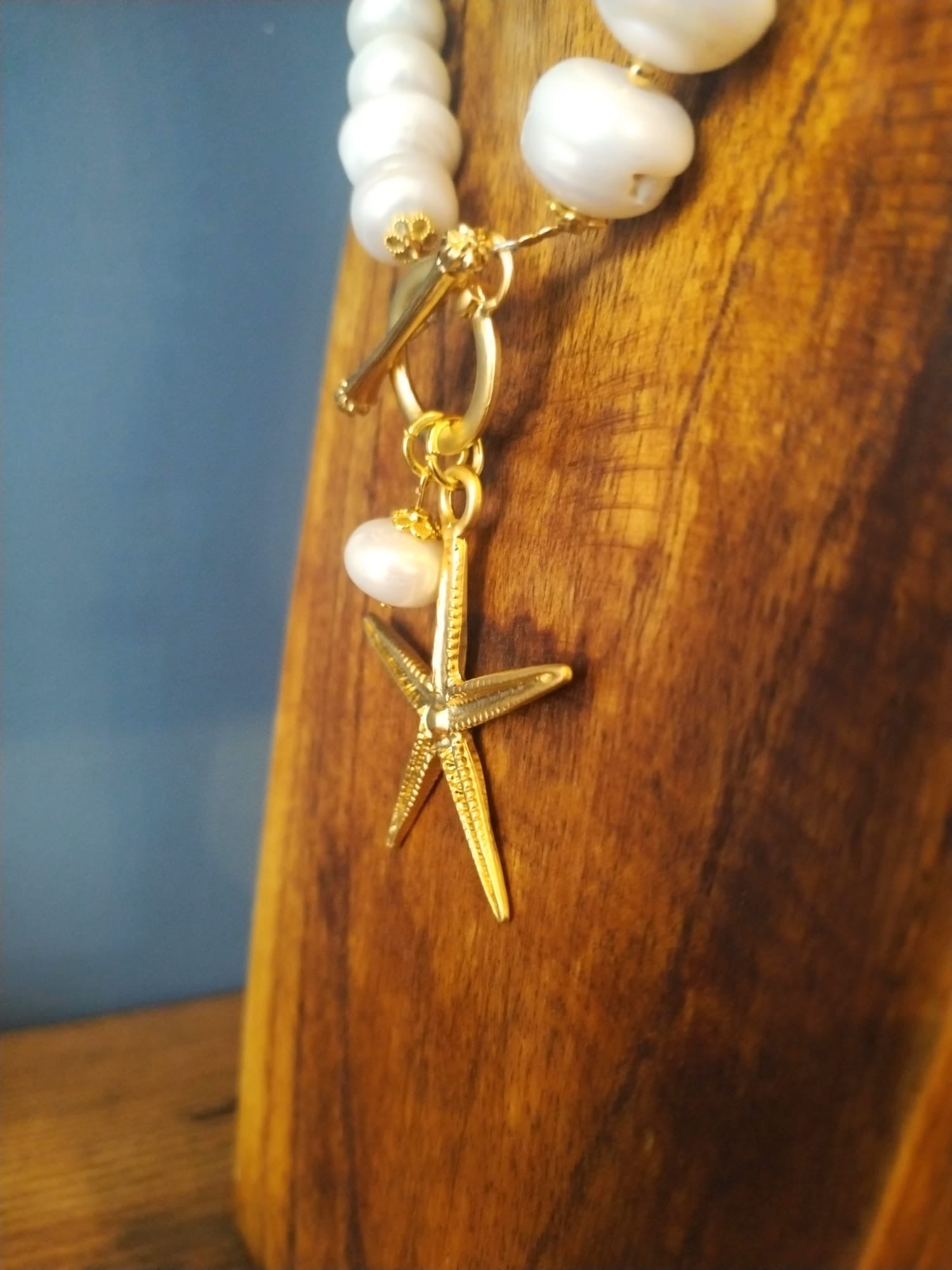 Freshwater Pearl And Gold Necklace With Gold Starfish Charm