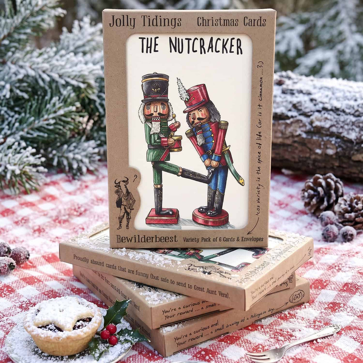 Jolly Tidings Christmas Card Set – Box of 6 Assorted A6 Cards by Bewilderbeest