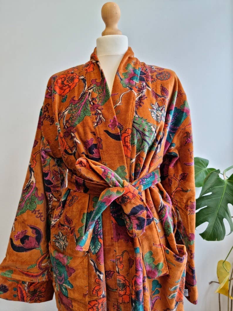 Luxury Velvet  Robe-n Fire Orange Passion