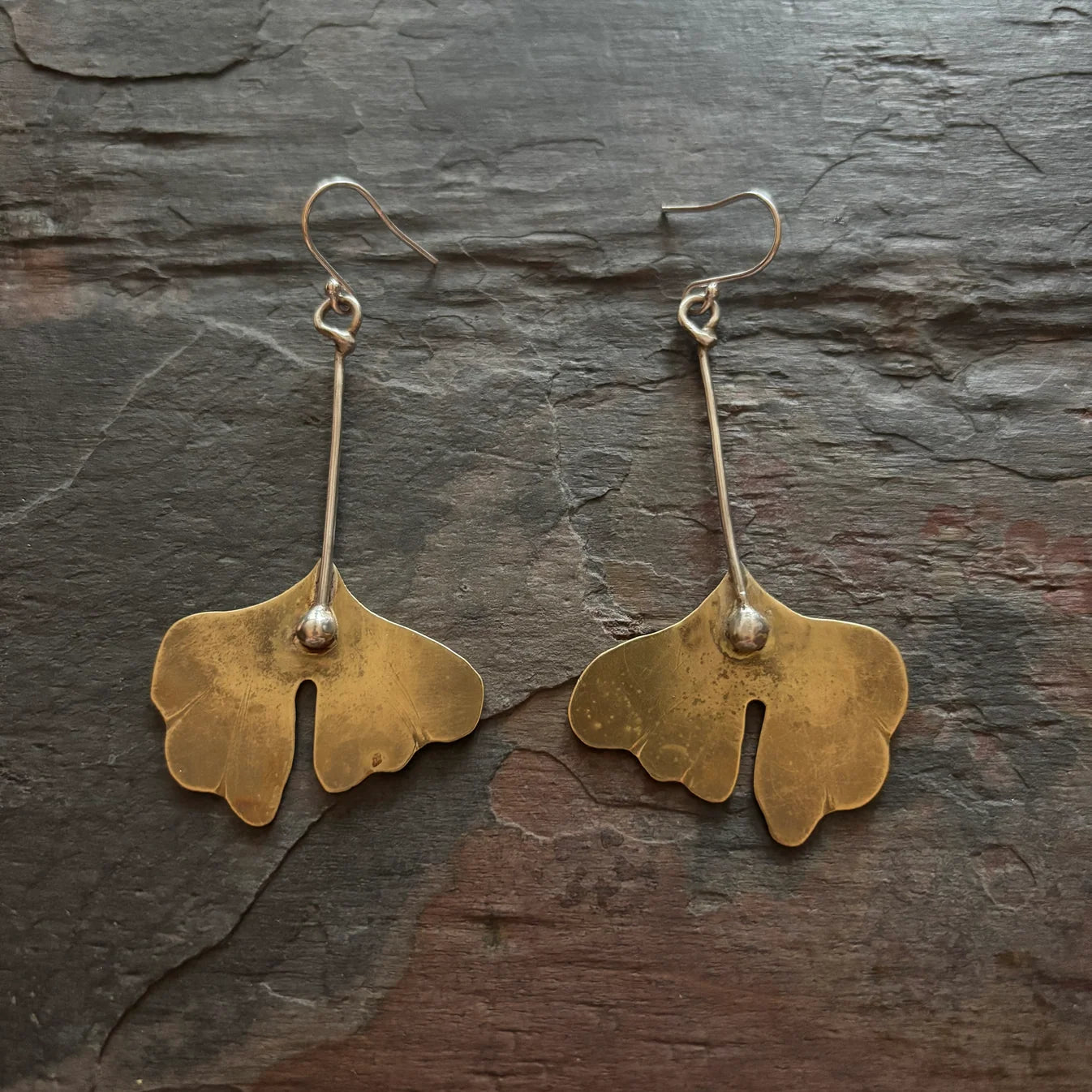 Ginkgo Leaf Earrings – Brass & Silver