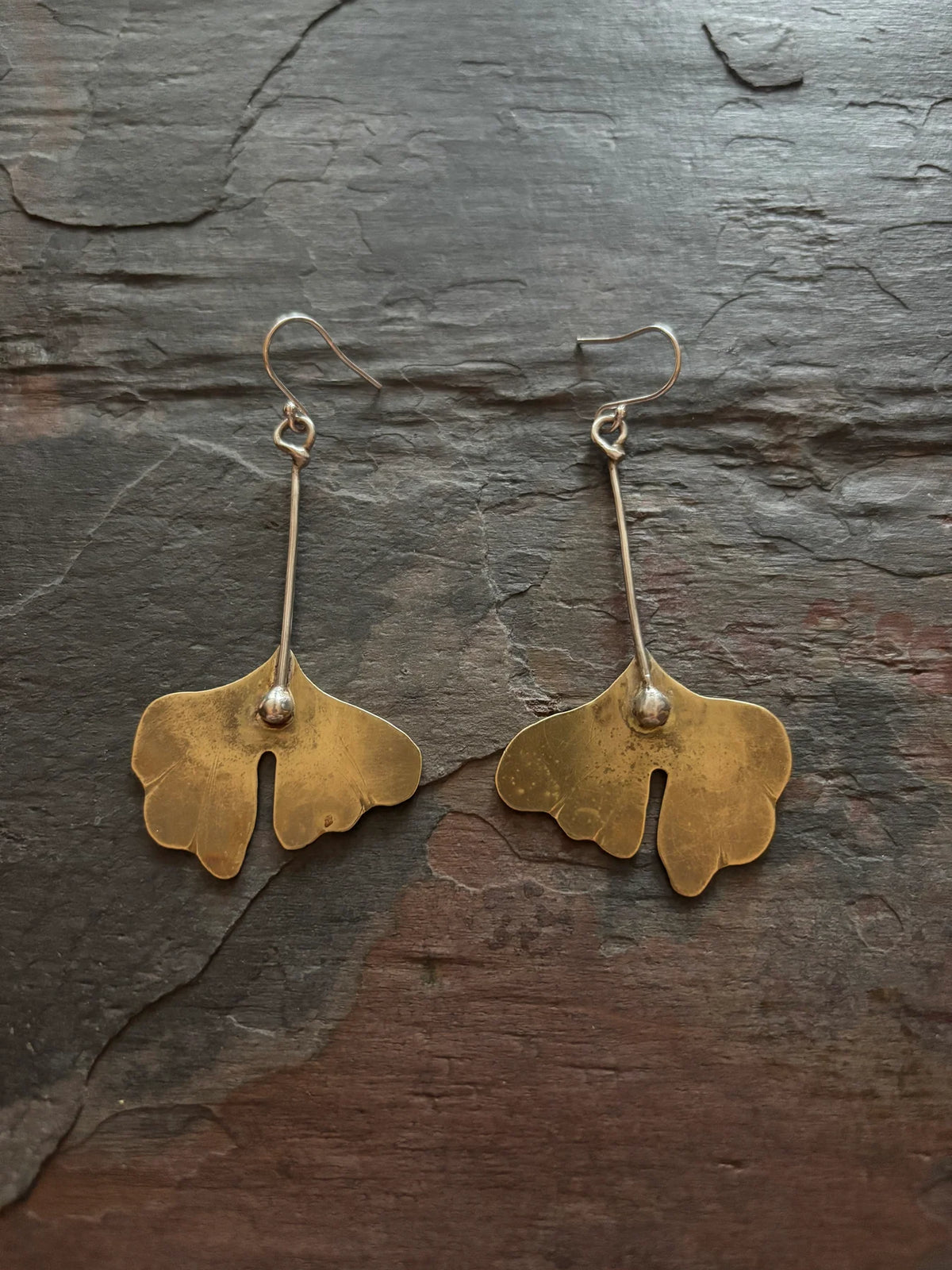 Ginkgo Leaf Earrings – Brass & Silver