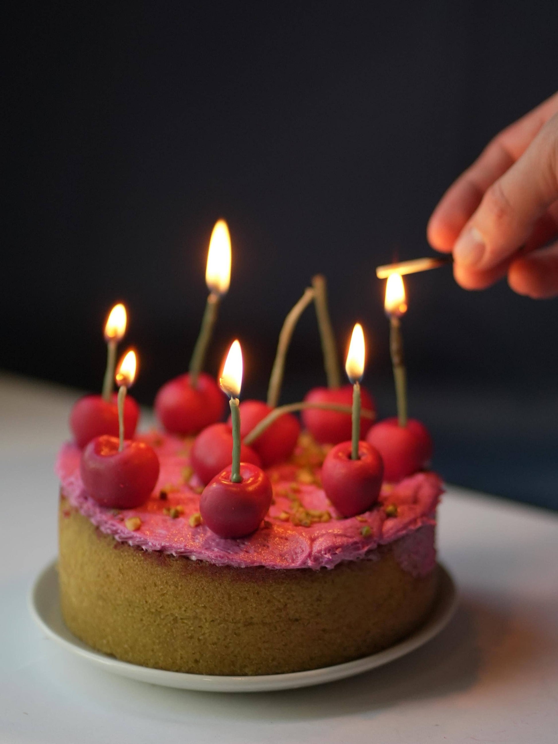 Handmade Cherry Cake Candles Set of Three