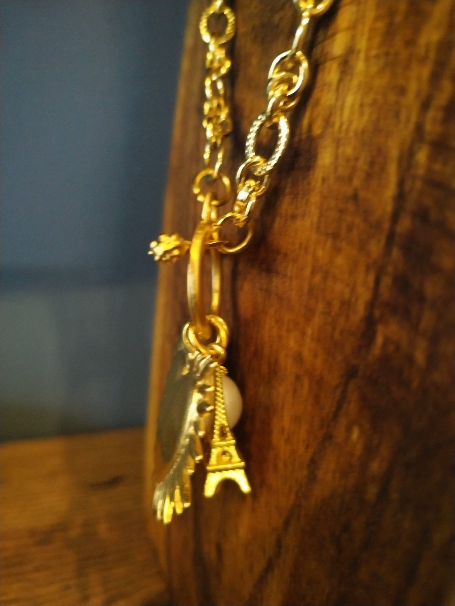 Gold Chain Necklace with Swan, Heart and Pearl Charms 44cm