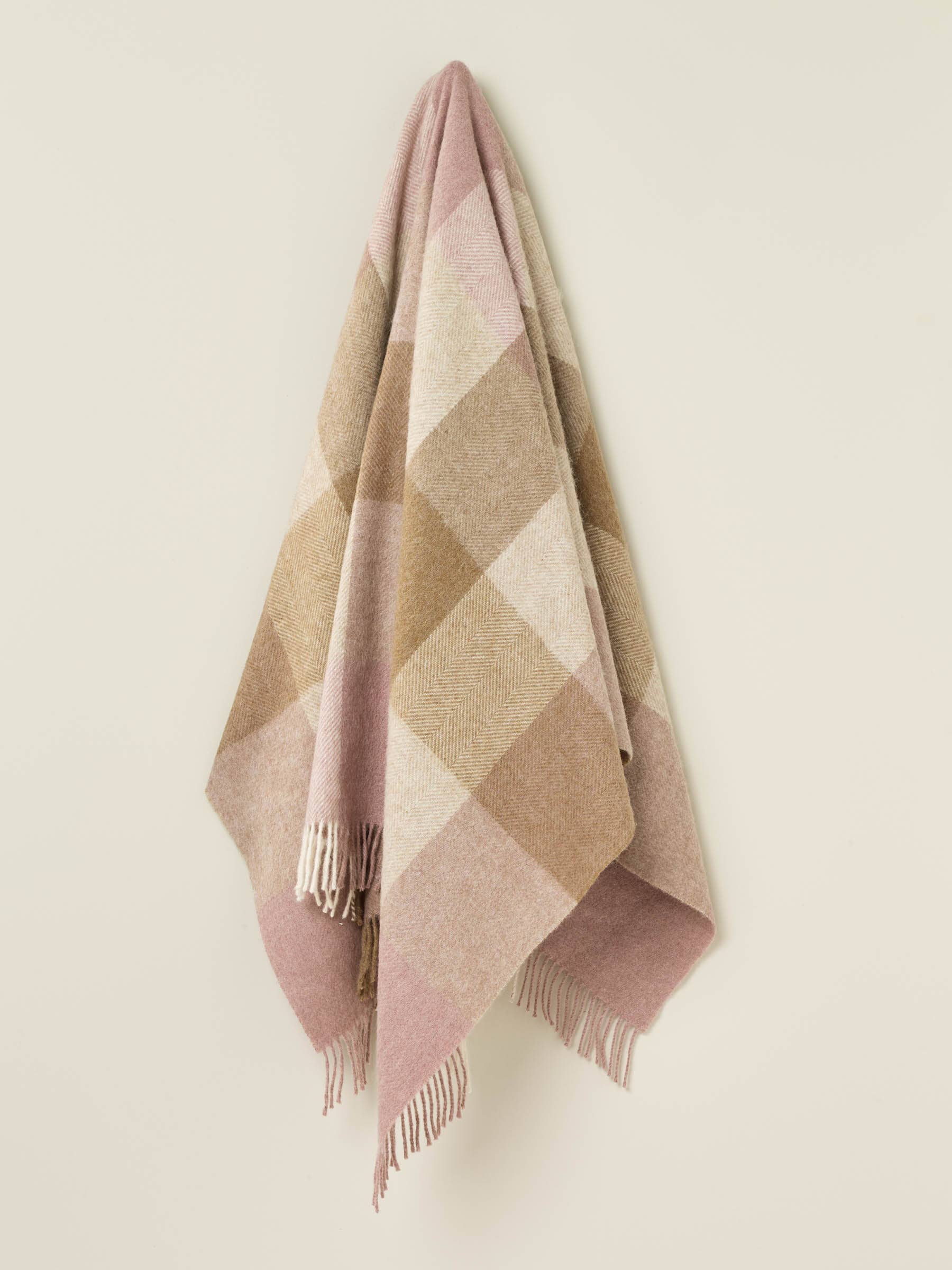 British Wool Block Check Throw: Silver/Pink