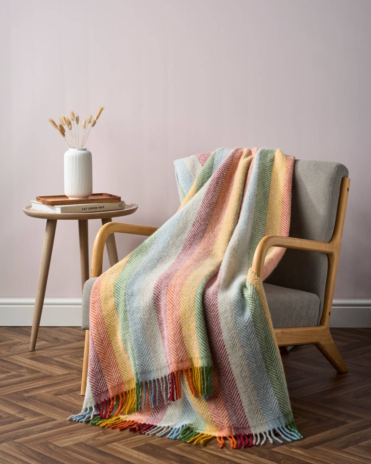 Rainbow Stripe Wool Blanket – Bright 130×200cm | The British Blanket Company