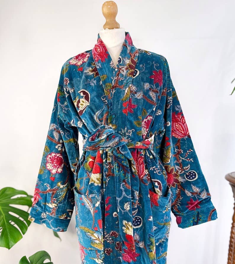 Luxury Velvet Robe - Rich Teal Passion Lover Exotic Garden Romance
