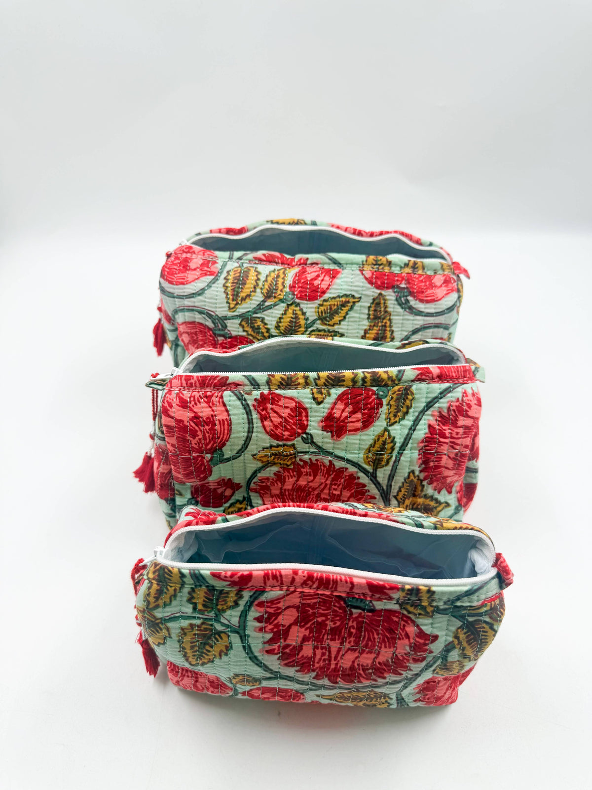 Set of Three Pink Floral Quilted Wash Bags