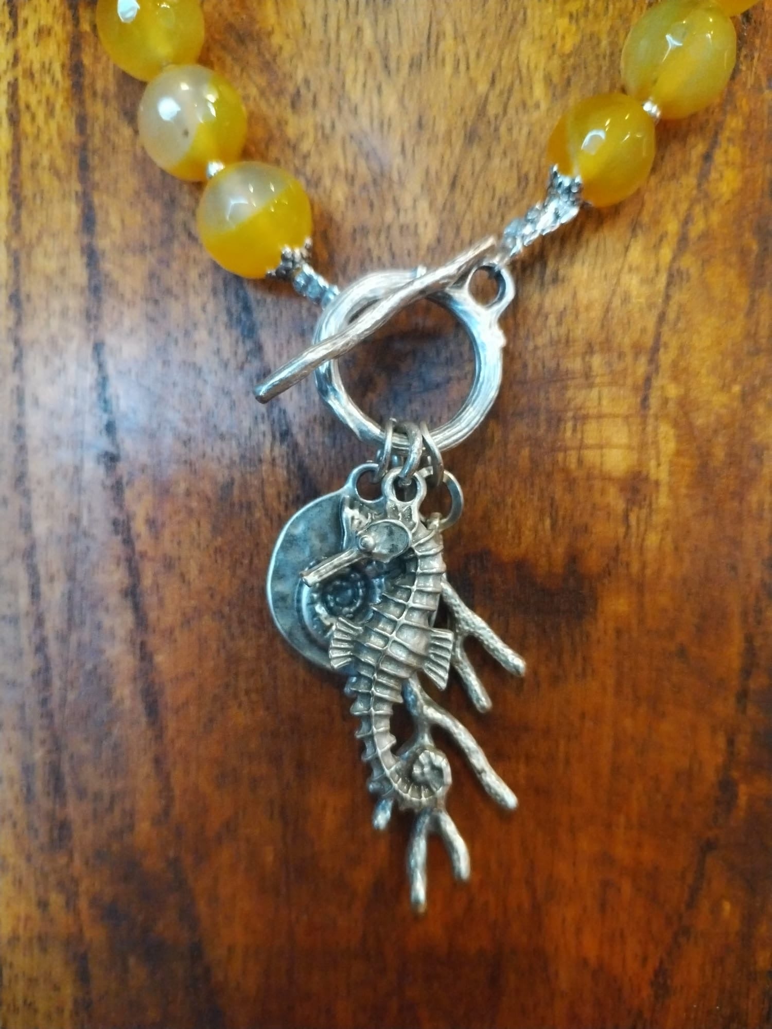 Yellow Agate Necklace With Silver Seahorse Charm