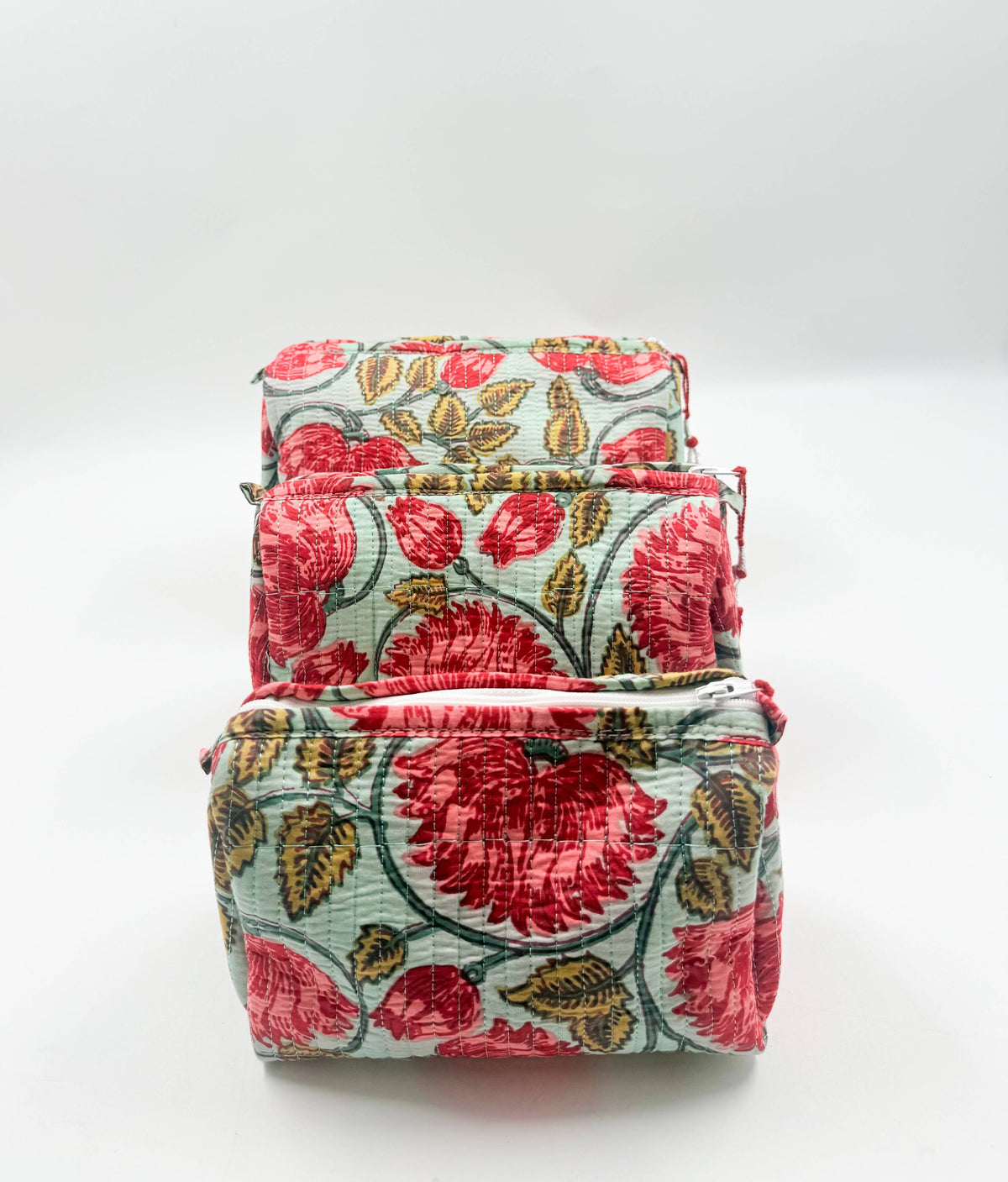 Set of Three Pink Floral Quilted Wash Bags
