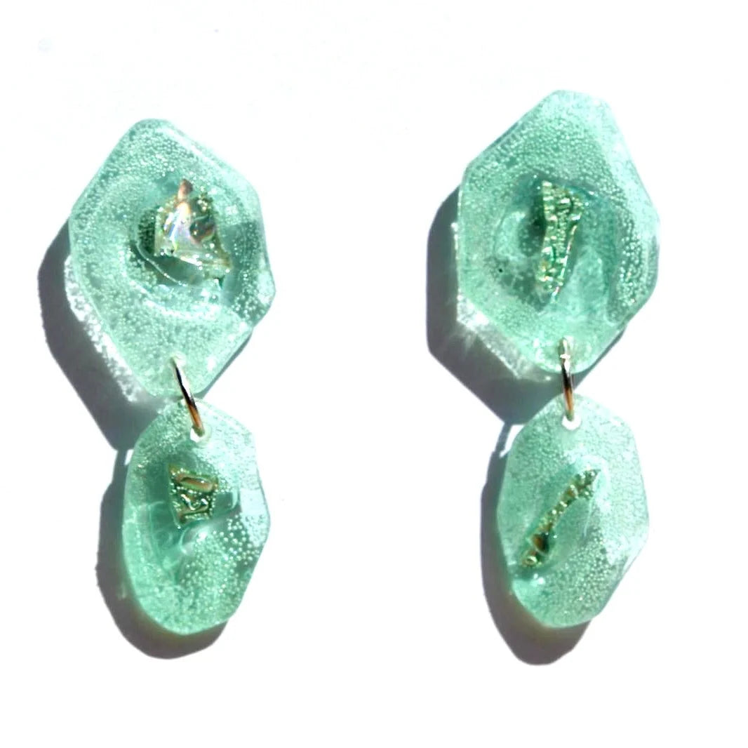 Small Pebble Earrings – Upcycled CD Sea Glass