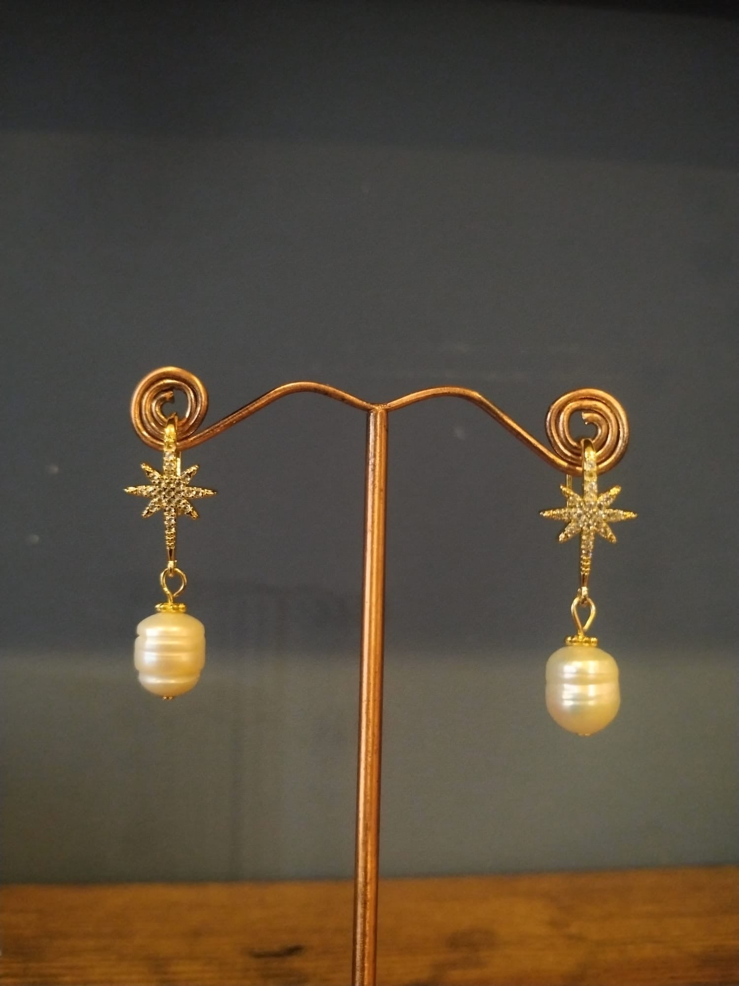 Freshwater Pearl & Gold Star Earrings