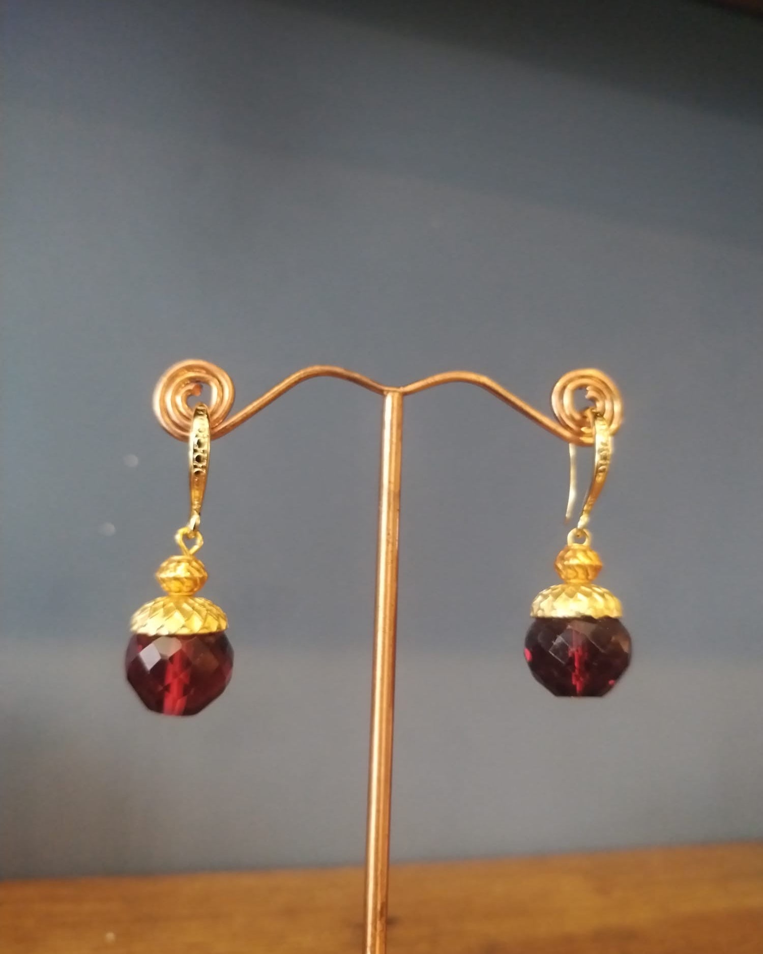Garnet Faceted Stone Earrings Handmade in Bristol